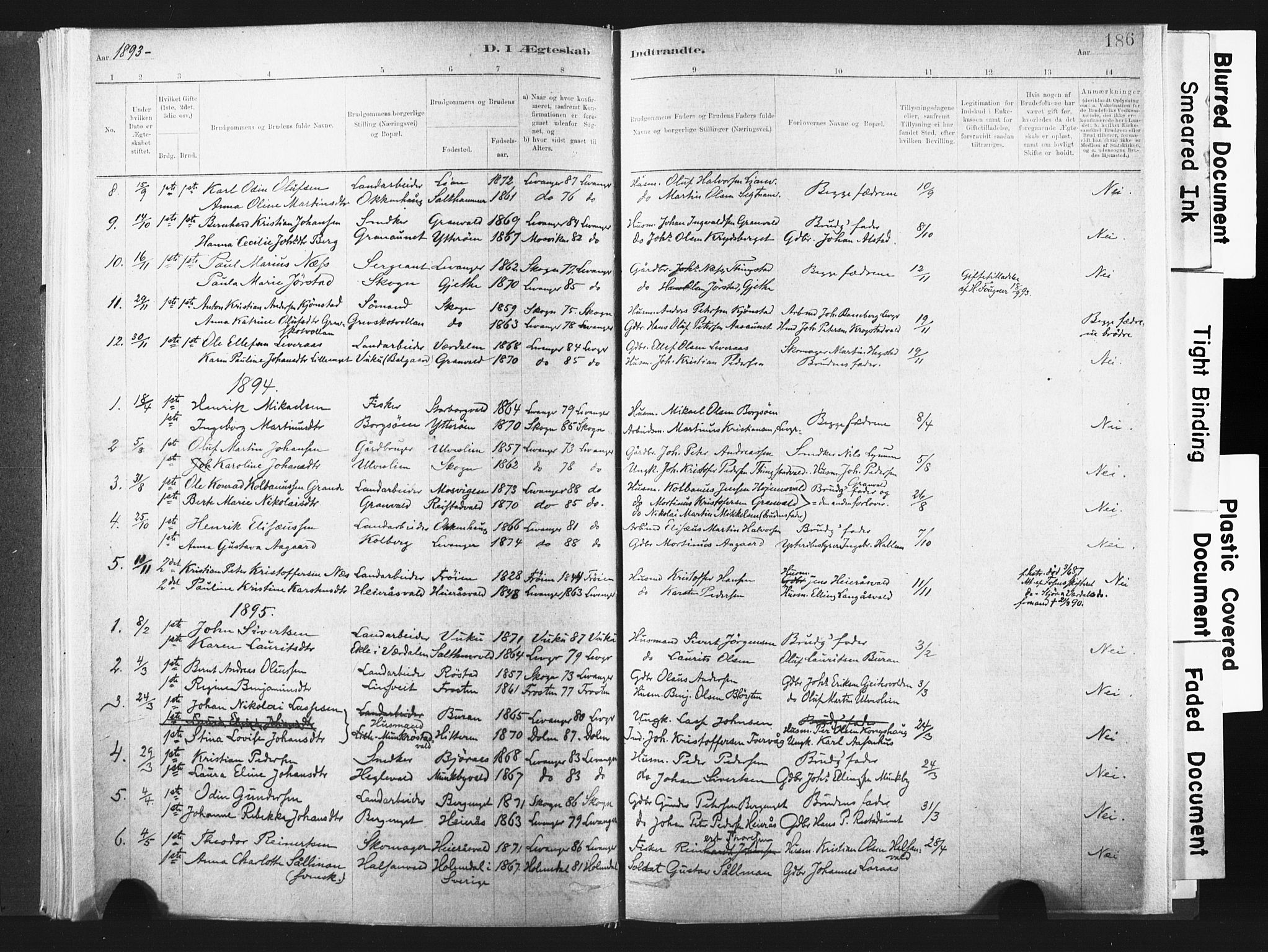Ministerialprotokoller, klokkerbøker og fødselsregistre - Nord-Trøndelag, SAT/A-1458/721/L0207: Parish register (official) no. 721A02, 1880-1911, p. 186