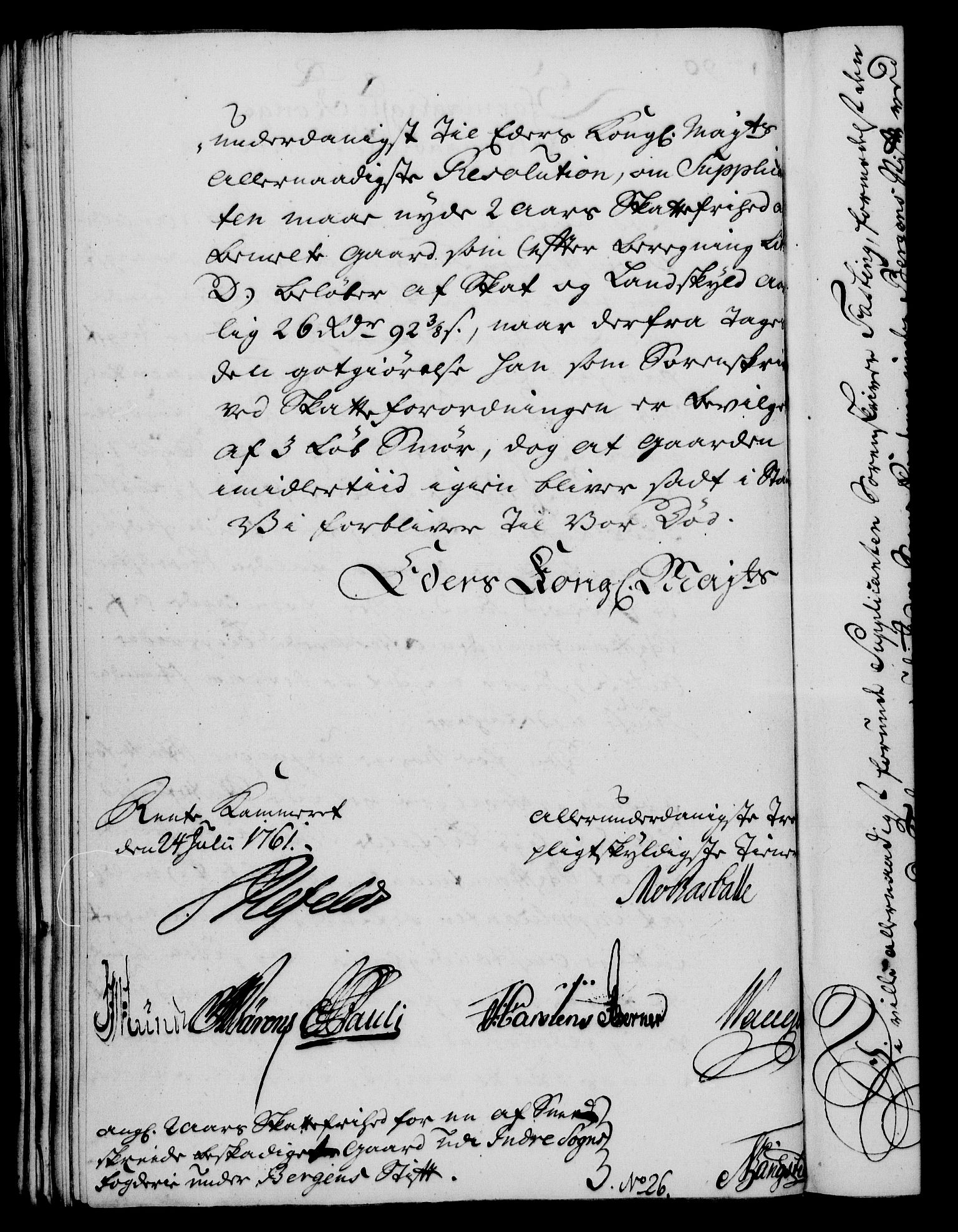 Rentekammeret, Kammerkanselliet, AV/RA-EA-3111/G/Gf/Gfa/L0043: Norsk relasjons- og resolusjonsprotokoll (merket RK 52.43), 1761, p. 351