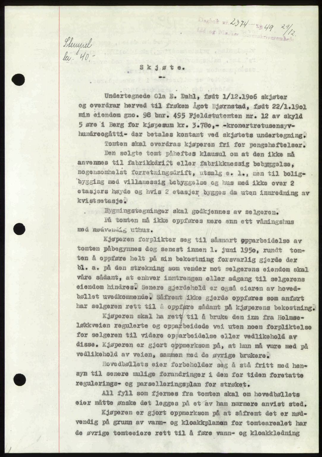 Idd og Marker sorenskriveri, AV/SAO-A-10283/G/Gb/Gbb/L0013: Mortgage book no. A13, 1949-1950, Diary no: : 2374/1949