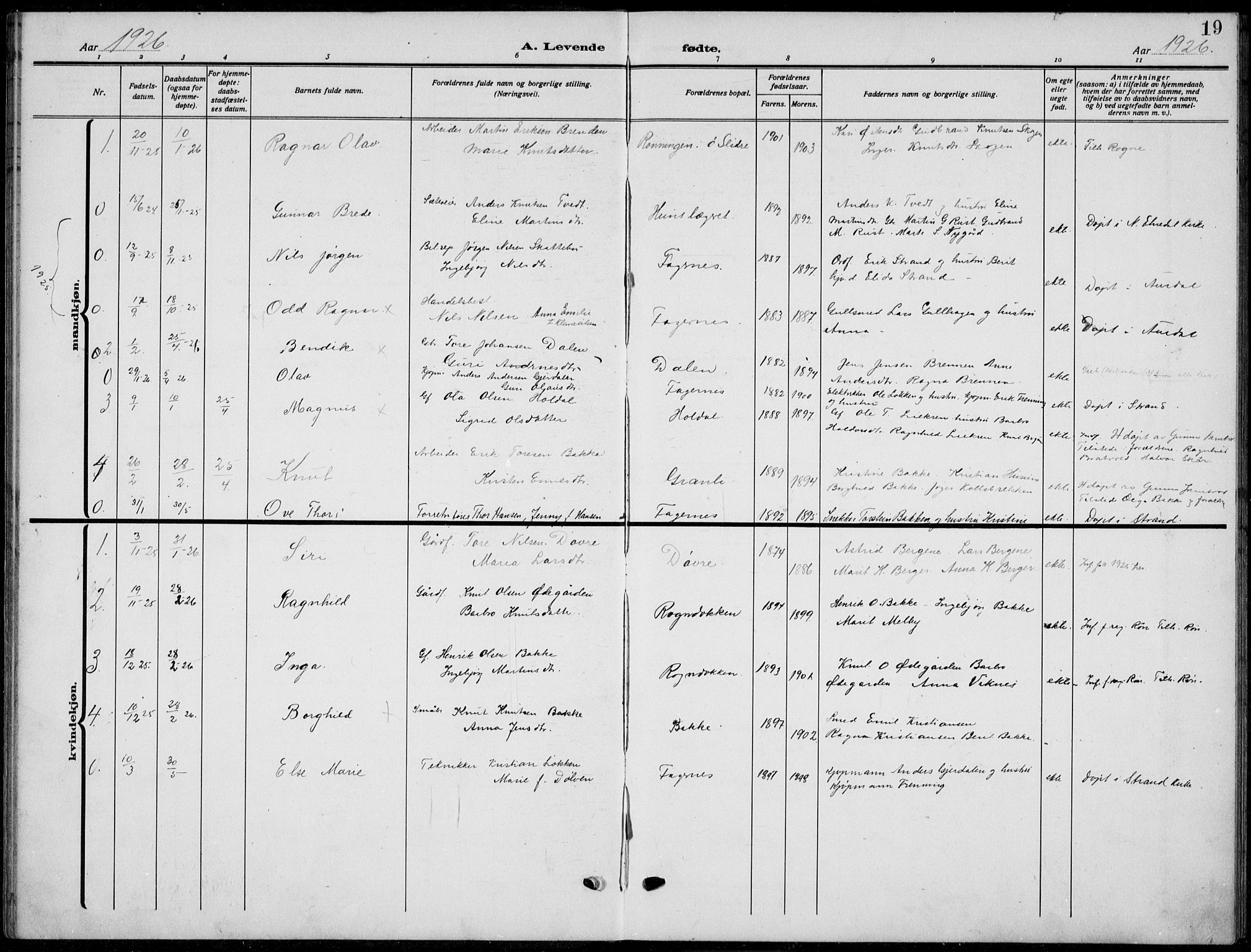 Nord-Aurdal prestekontor, AV/SAH-PREST-132/H/Ha/Hab/L0015: Parish register (copy) no. 15, 1918-1935, p. 19