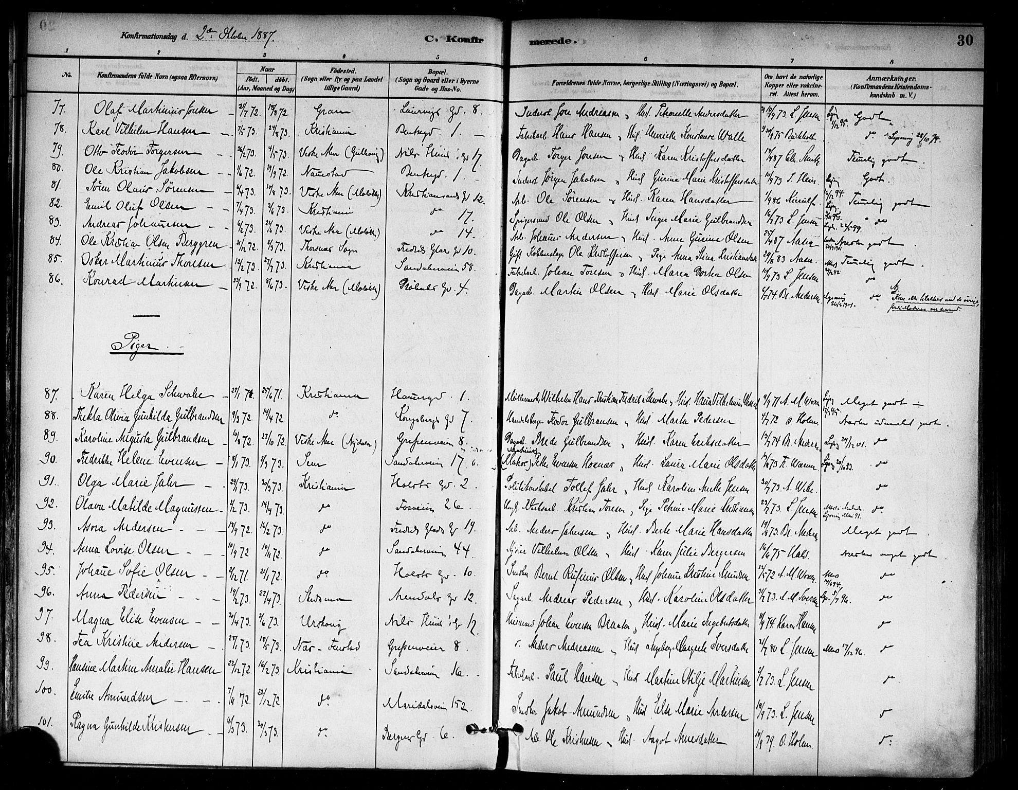 Sagene prestekontor Kirkebøker, SAO/A-10796/F/L0002: Parish register (official) no. 2, 1880-1897, p. 30