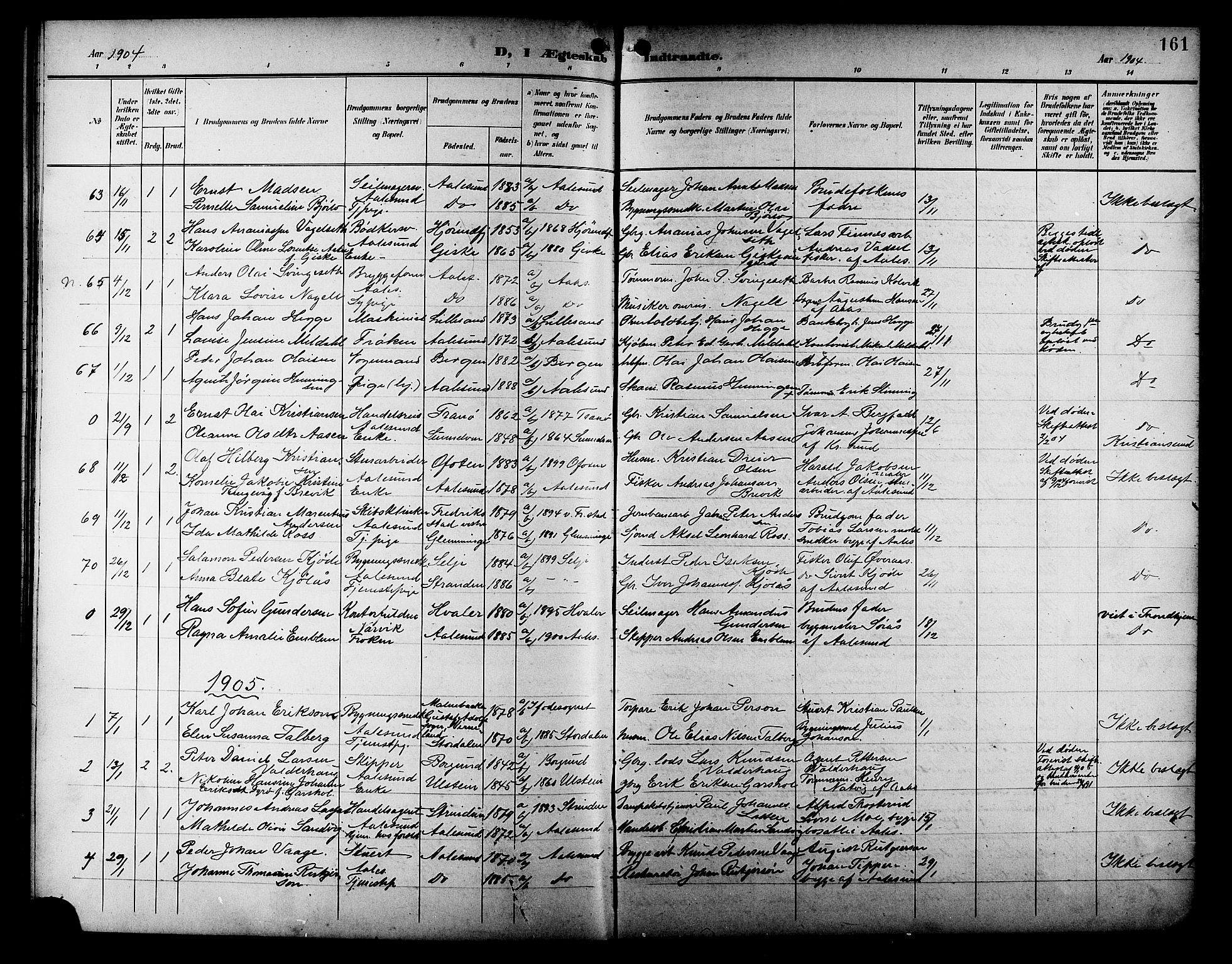 Ministerialprotokoller, klokkerbøker og fødselsregistre - Møre og Romsdal, AV/SAT-A-1454/529/L0469: Parish register (copy) no. 529C06, 1898-1906, p. 161