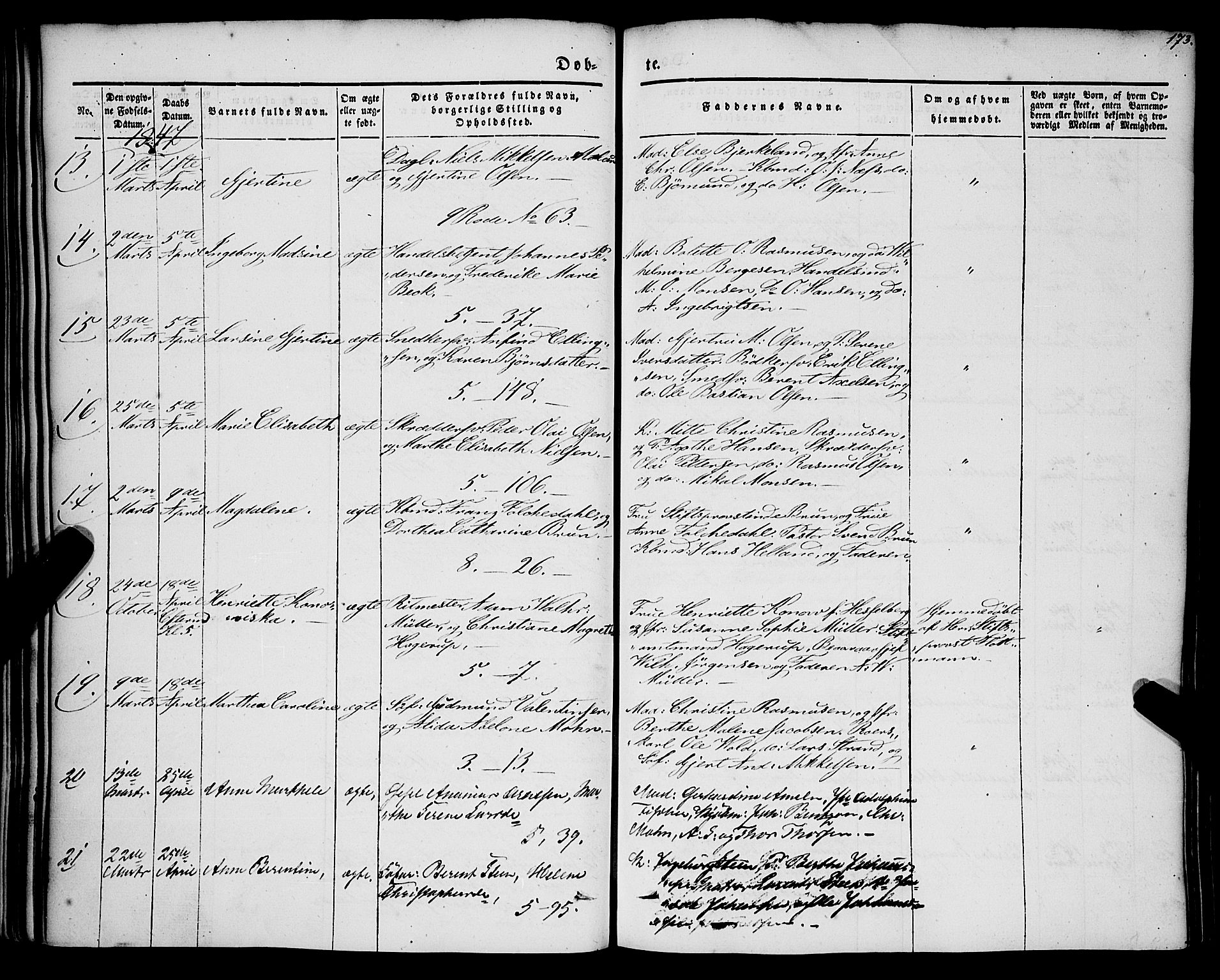 Nykirken Sokneprestembete, AV/SAB-A-77101/H/Haa/L0014: Parish register (official) no. B 1, 1844-1858, p. 173
