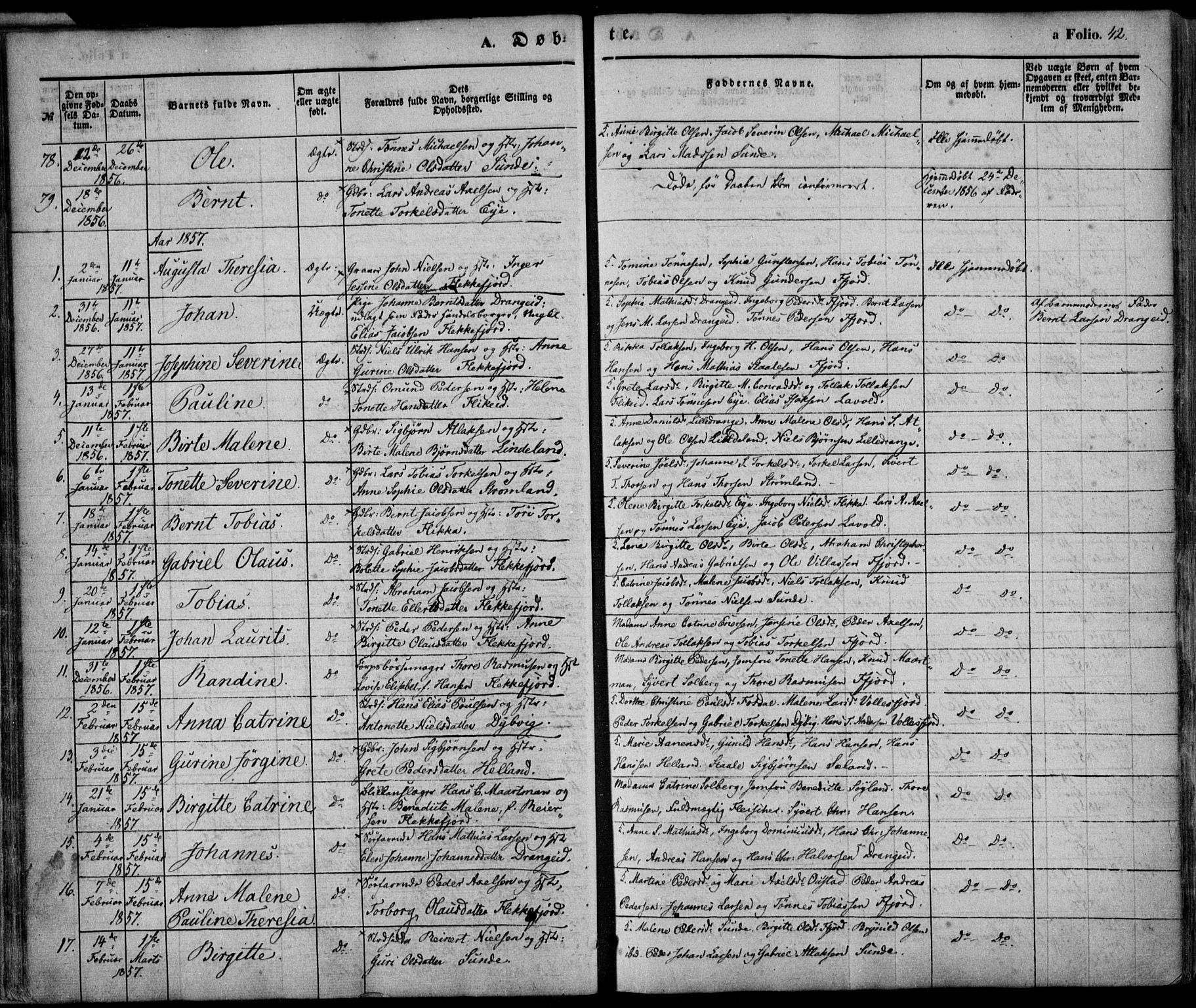 Flekkefjord sokneprestkontor, SAK/1111-0012/F/Fa/Fac/L0005: Parish register (official) no. A 5, 1849-1875, p. 42