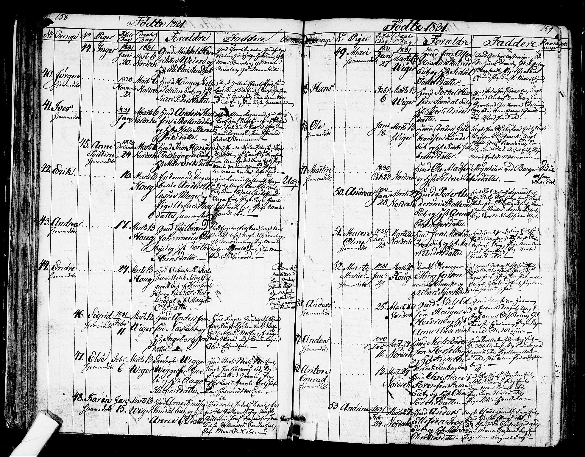 Norderhov kirkebøker, AV/SAKO-A-237/G/Ga/L0004: Parish register (copy) no. I 4, 1824-1849, p. 158-159