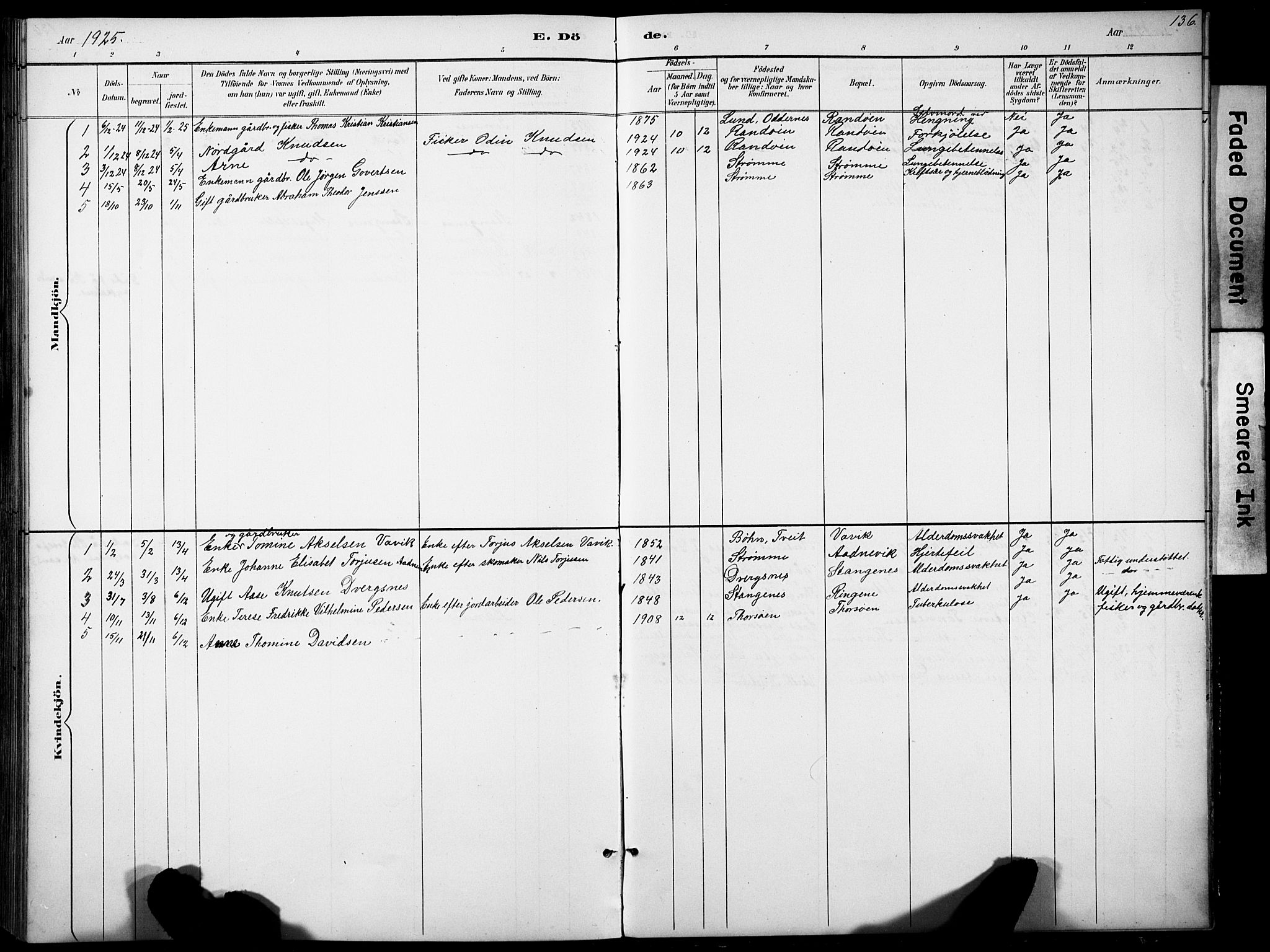 Oddernes sokneprestkontor, SAK/1111-0033/F/Fb/Fbb/L0002: Parish register (copy) no. B 2, 1889-1933, p. 136