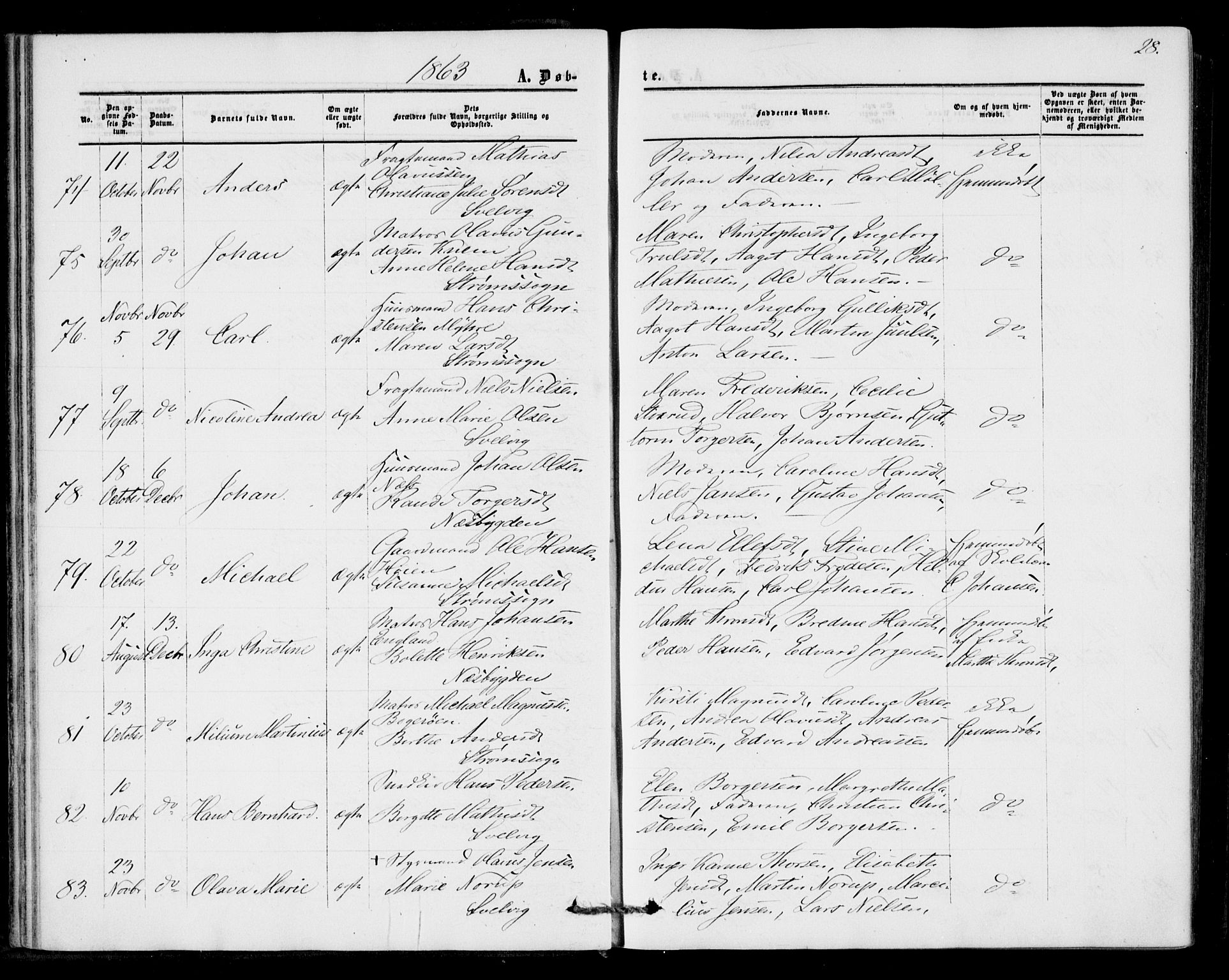 Strømm kirkebøker, SAKO/A-322/F/Fa/L0001: Parish register (official) no. I 1, 1861-1869, p. 28