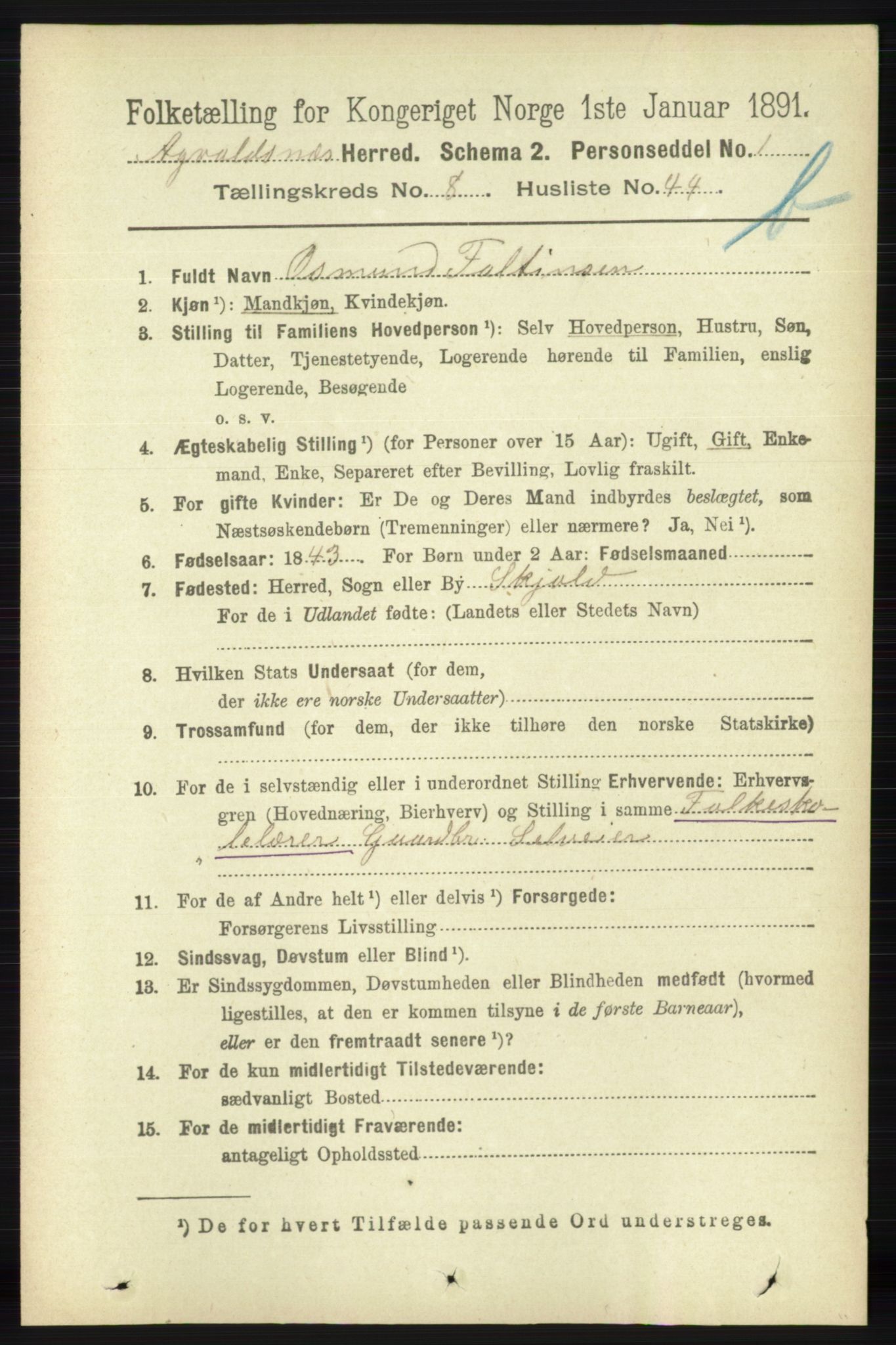 RA, 1891 census for 1147 Avaldsnes, 1891, p. 4418