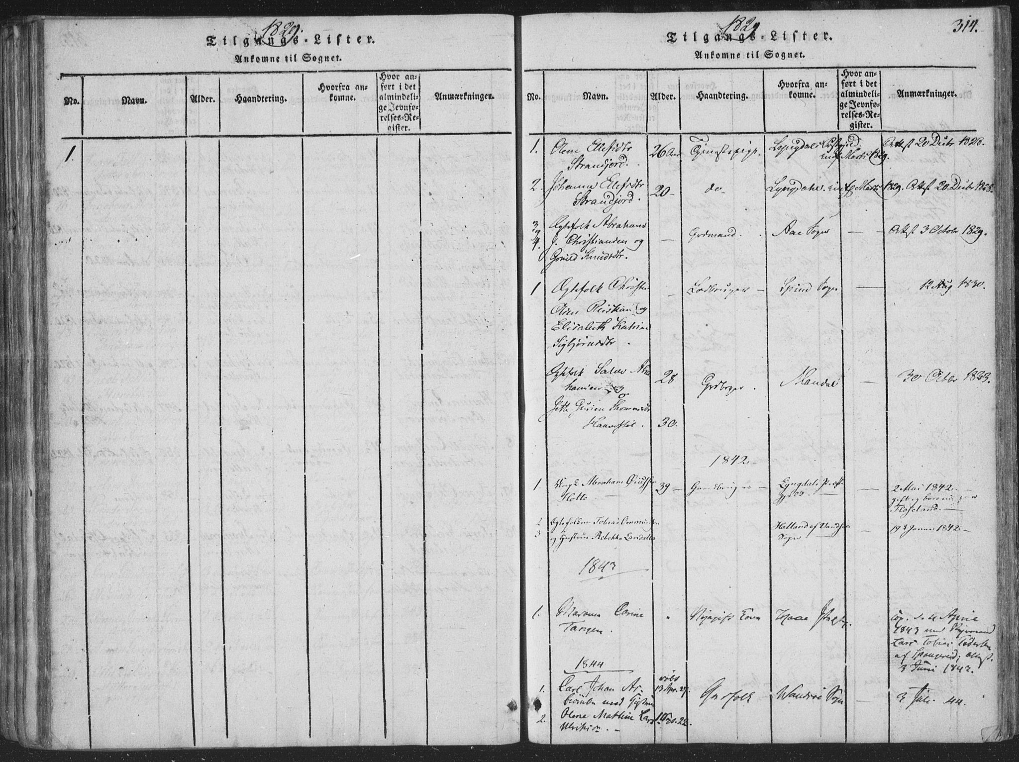 Sør-Audnedal sokneprestkontor, SAK/1111-0039/F/Fa/Faa/L0001: Parish register (official) no. A 1, 1816-1848, p. 314
