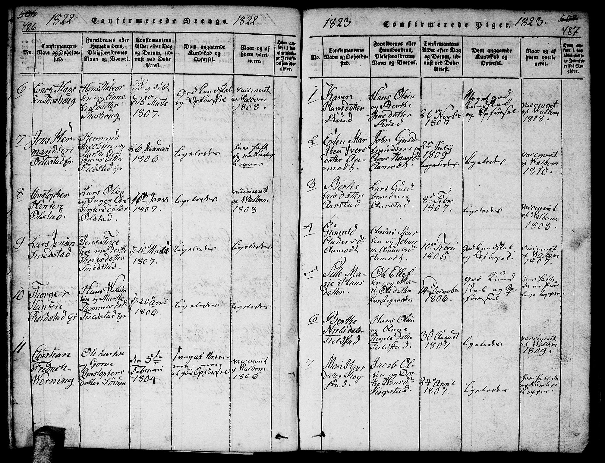 Gjerdrum prestekontor Kirkebøker, AV/SAO-A-10412b/F/Fa/L0004: Parish register (official) no. I 4, 1816-1836, p. 486-487