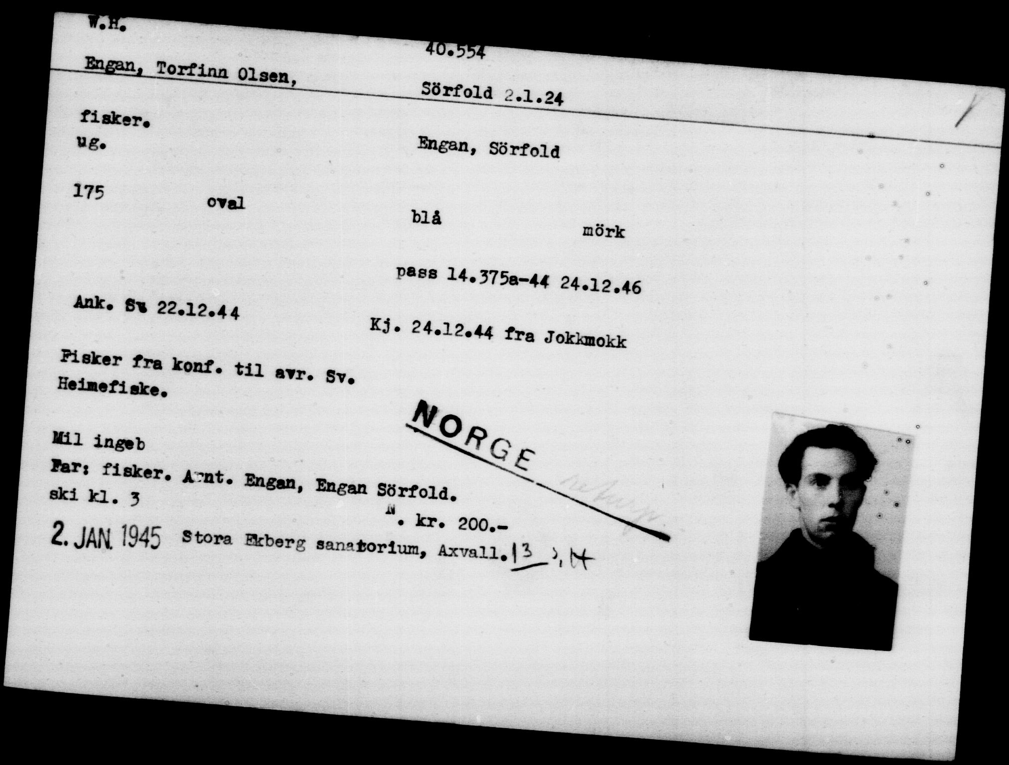 Utenriksstasjonene, Legasjonen i Stockholm, Flyktningkontoret, AV/RA-S-6753/V/Va/L0015: Kjesäterkartoteket, flyktninger med registreringsnr. 37800-40770, 1940-1945, p. 2858