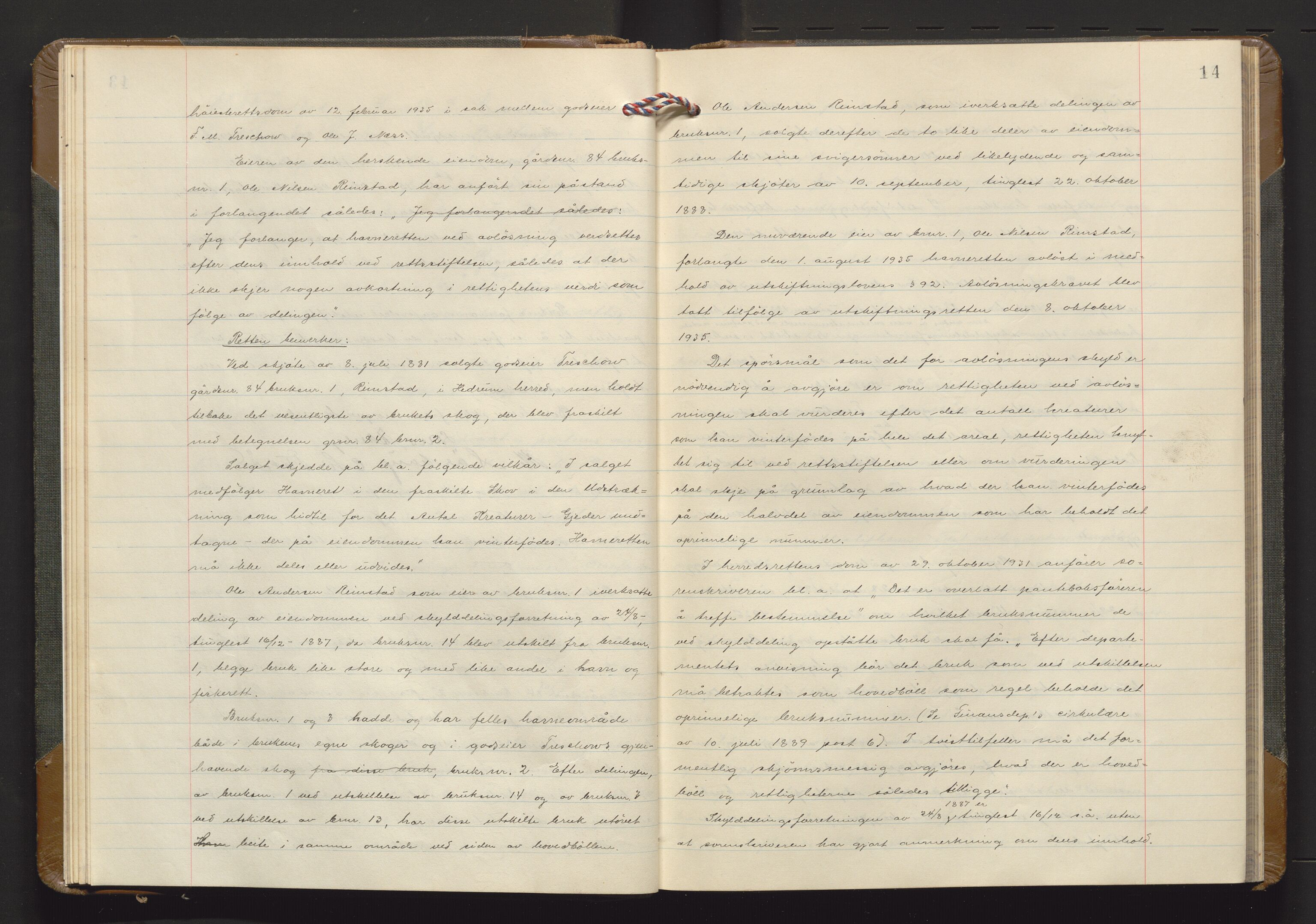 Utskiftningsvesenet i Vestfold, AV/SAKO-A-797/F/Fa/L0023: Rettsbok (forhandlingsprotokoll), 1935-1937, p. 13b-14a
