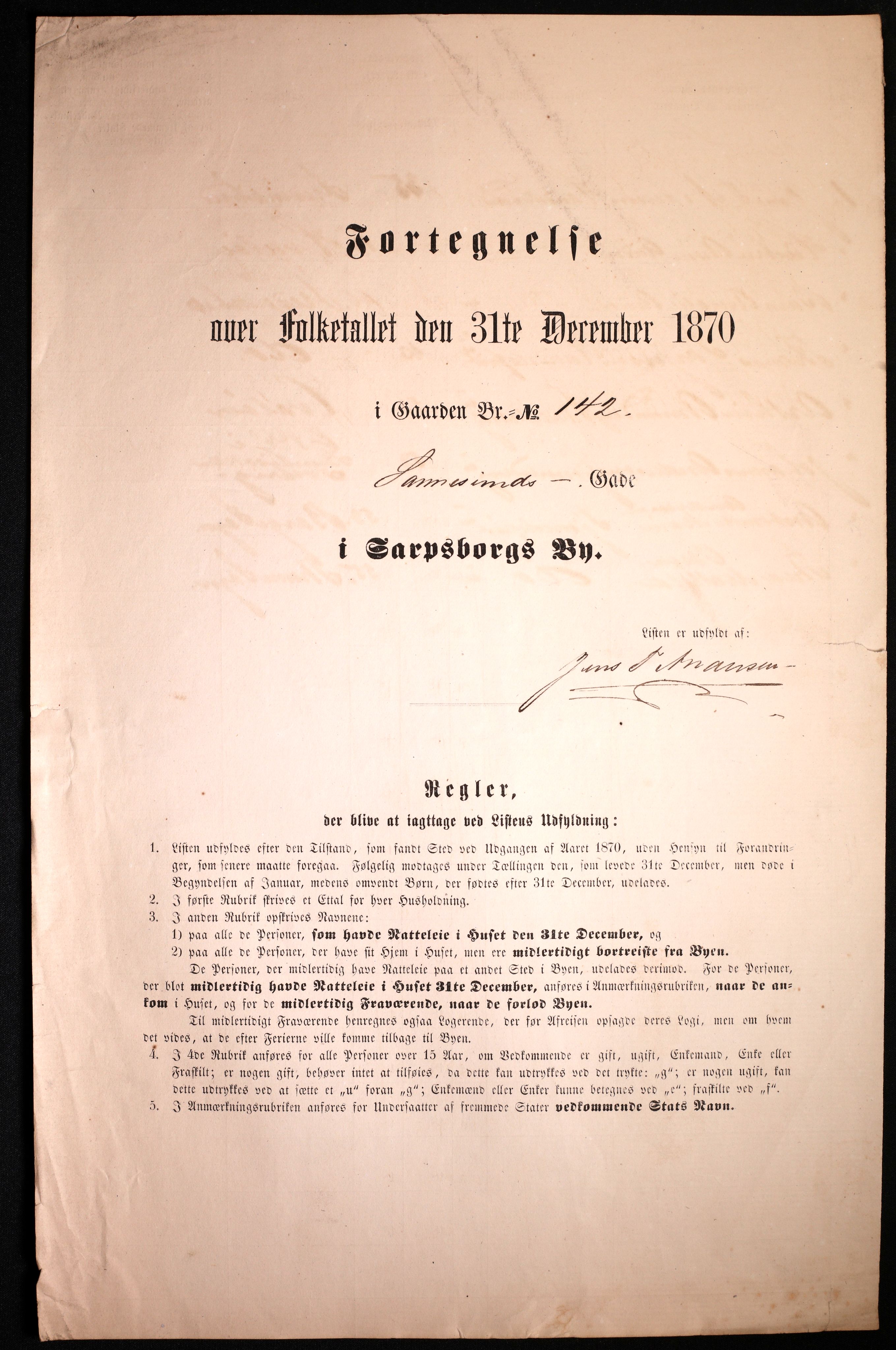 RA, 1870 census for 0102 Sarpsborg, 1870, p. 605