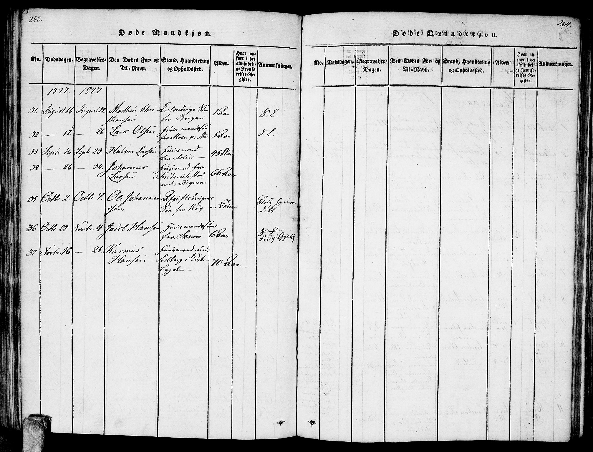 Enebakk prestekontor Kirkebøker, AV/SAO-A-10171c/F/Fa/L0006: Parish register (official) no. I 6, 1815-1832, p. 263-264