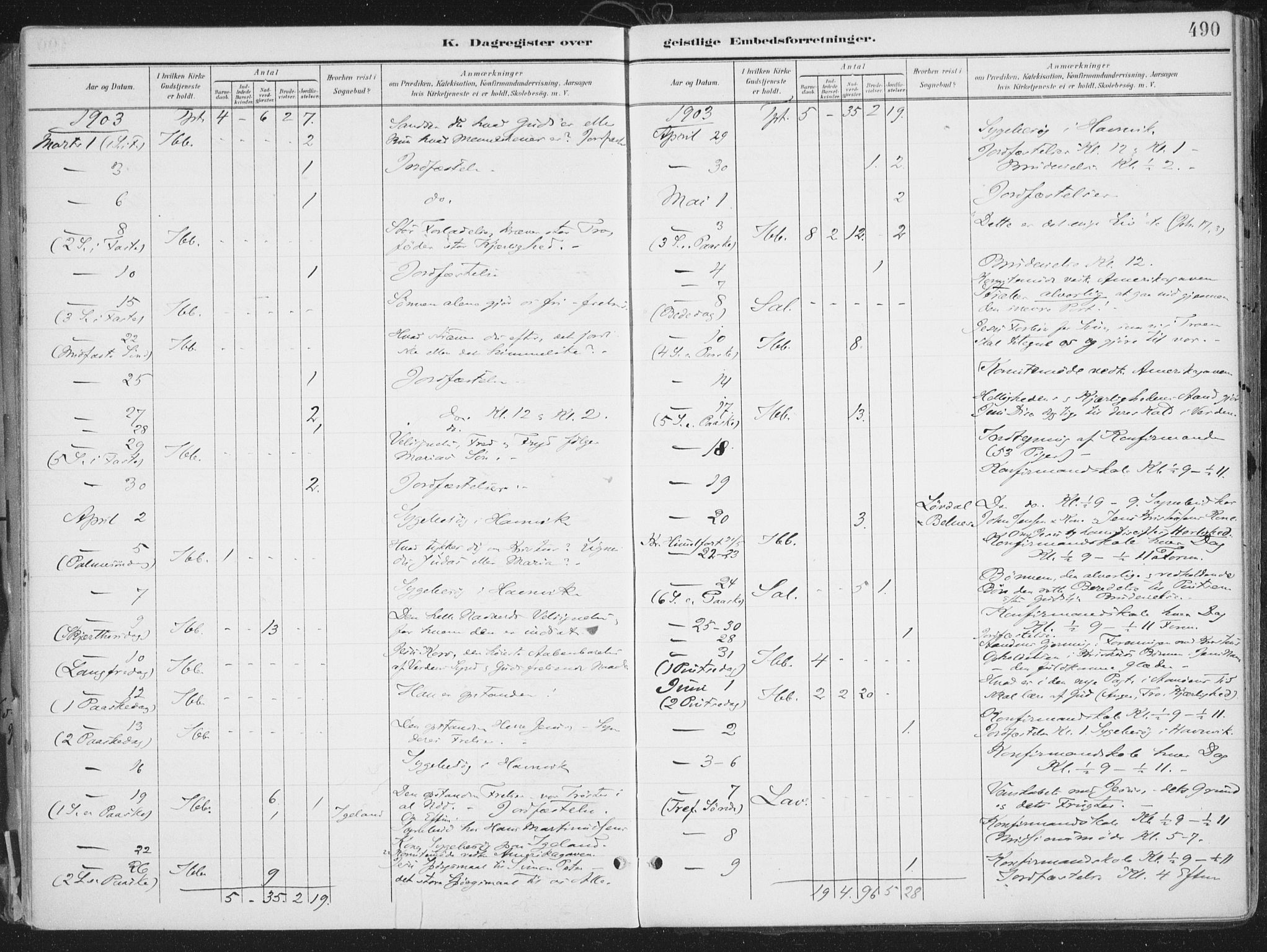 Ibestad sokneprestembete, AV/SATØ-S-0077/H/Ha/Haa/L0017kirke: Parish register (official) no. 17, 1901-1914, p. 490