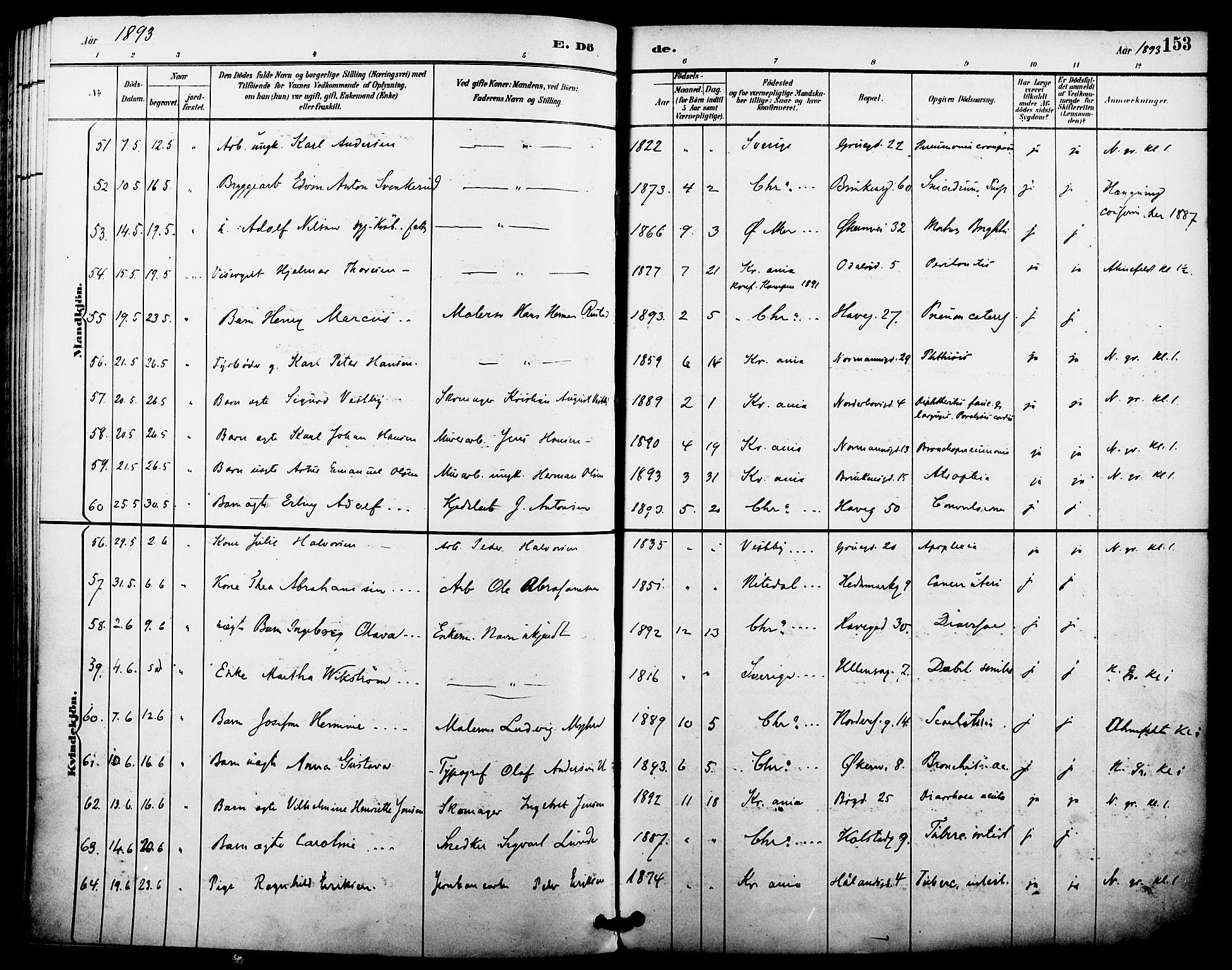 Kampen prestekontor Kirkebøker, SAO/A-10853/F/Fa/L0008: Parish register (official) no. I 8, 1892-1902, p. 153