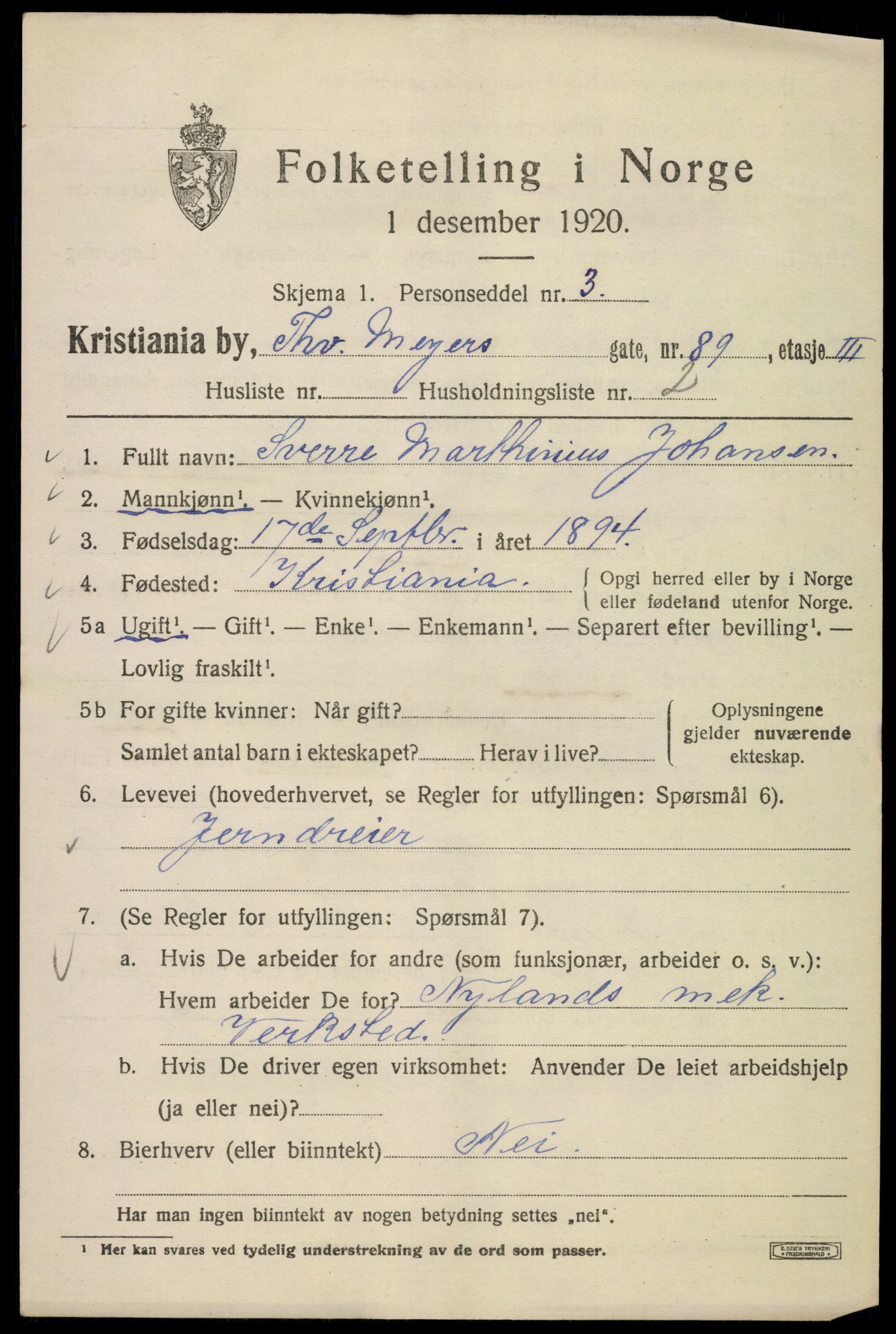 SAO, 1920 census for Kristiania, 1920, p. 580483