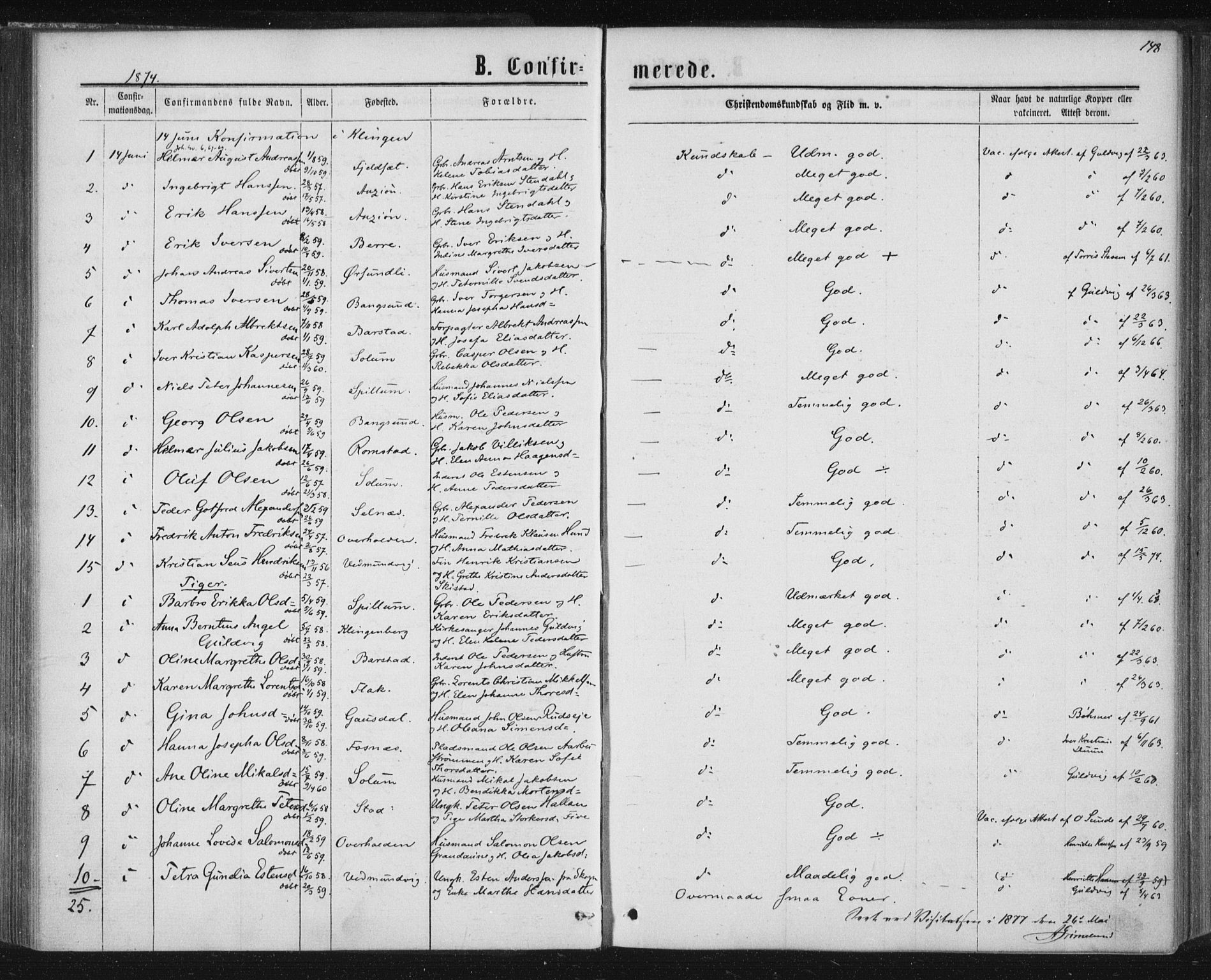 Ministerialprotokoller, klokkerbøker og fødselsregistre - Nord-Trøndelag, AV/SAT-A-1458/768/L0570: Parish register (official) no. 768A05, 1865-1874, p. 148