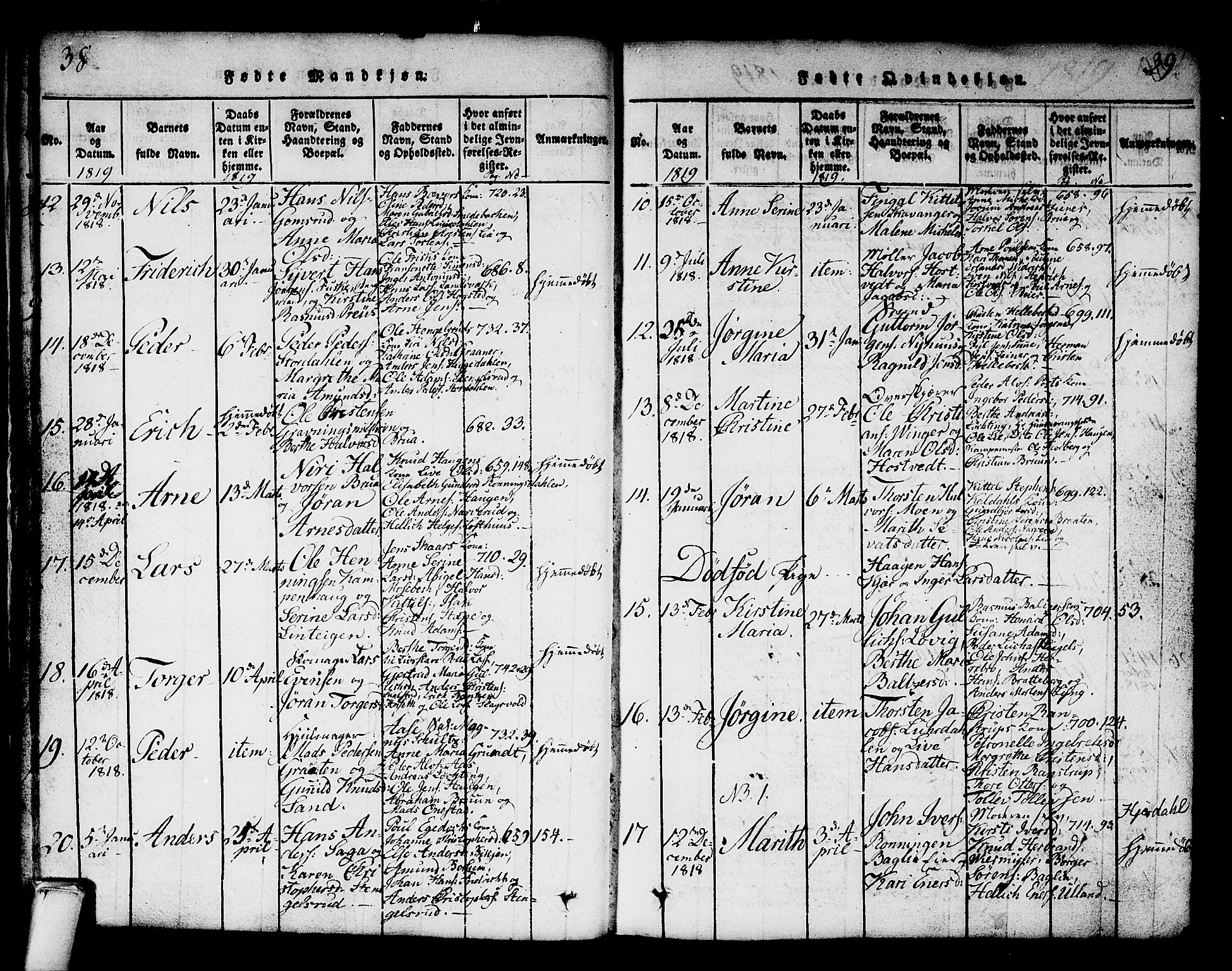 Kongsberg kirkebøker, SAKO/A-22/G/Ga/L0001: Parish register (copy) no. 1, 1816-1839, p. 38-39