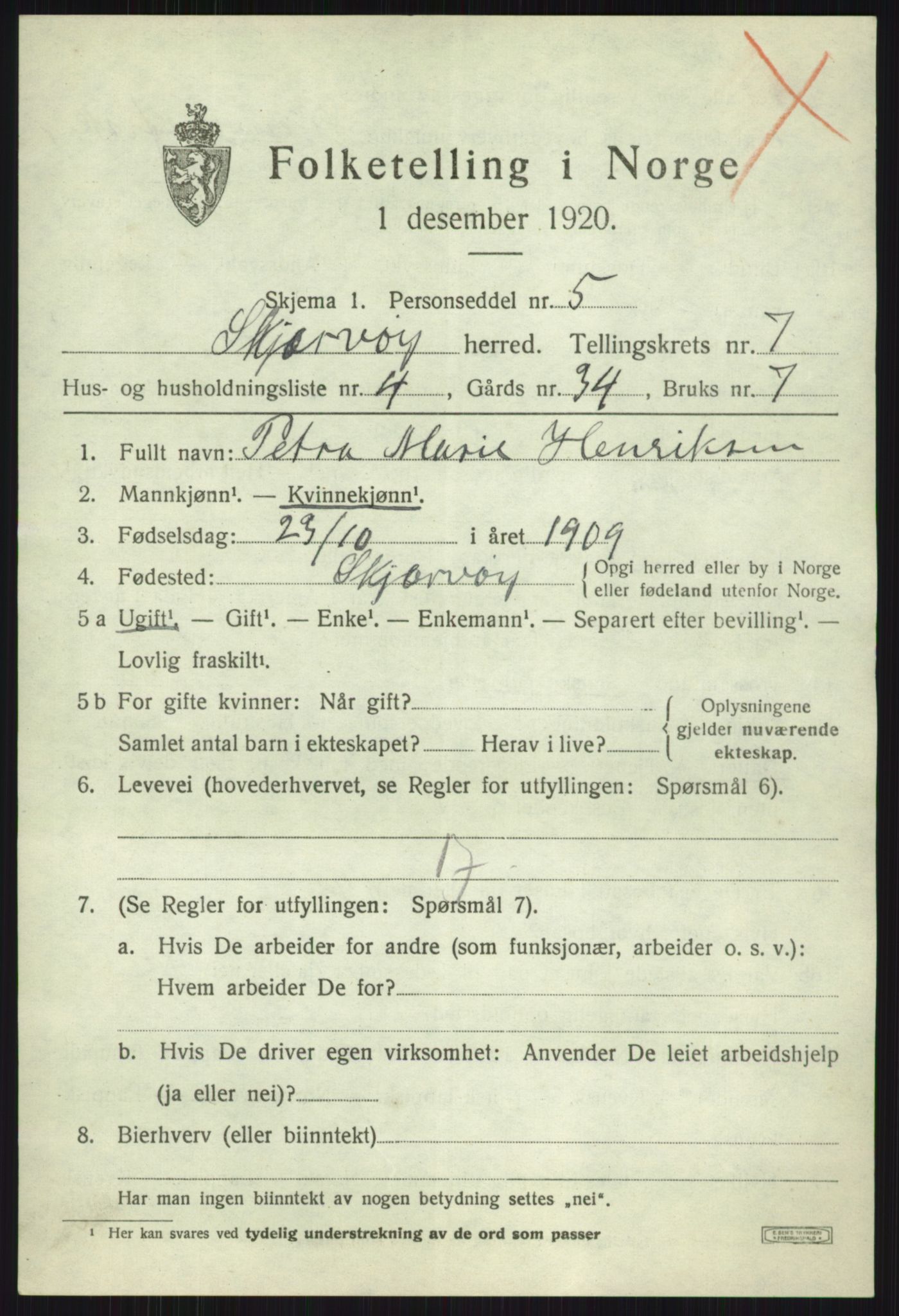 SATØ, 1920 census for Skjervøy, 1920, p. 4321
