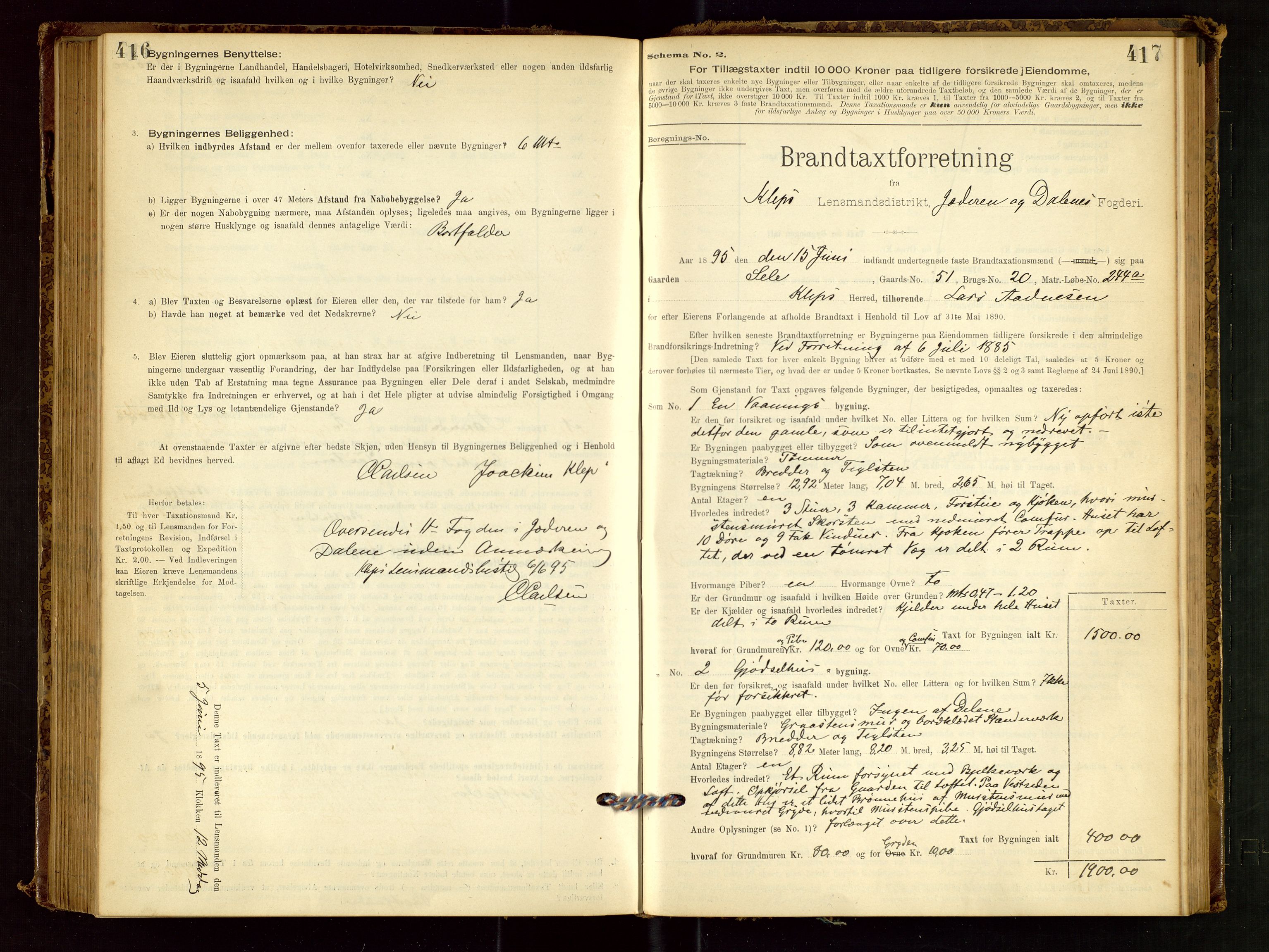 Klepp lensmannskontor, AV/SAST-A-100163/Goc/L0001: "Brandtaxationsprotokol" m/register, 1895-1898, p. 416-417