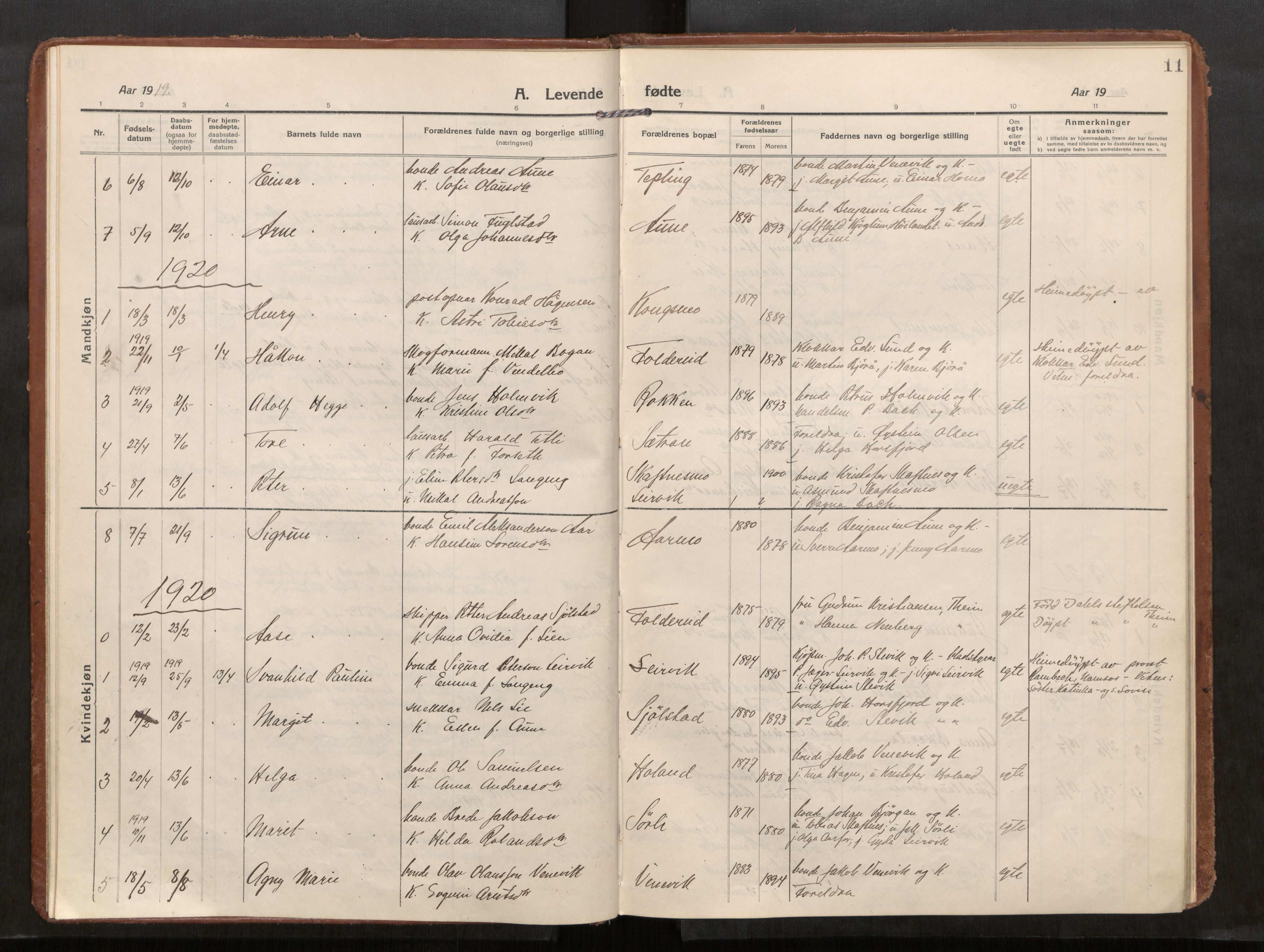Kolvereid sokneprestkontor, SAT/A-1171/H/Ha/Haa/L0002: Parish register (official) no. 2, 1914-1926, p. 11