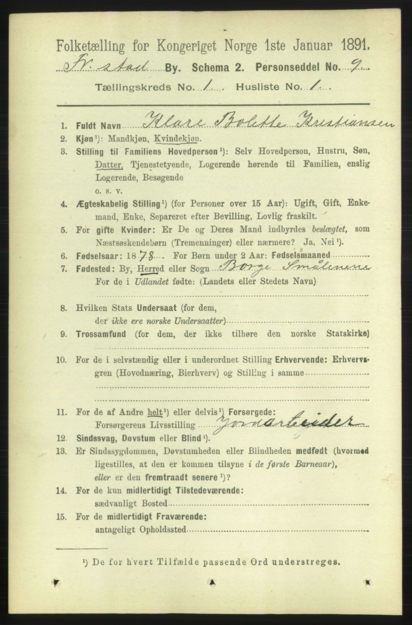 RA, 1891 census for 0103 Fredrikstad, 1891, p. 2625