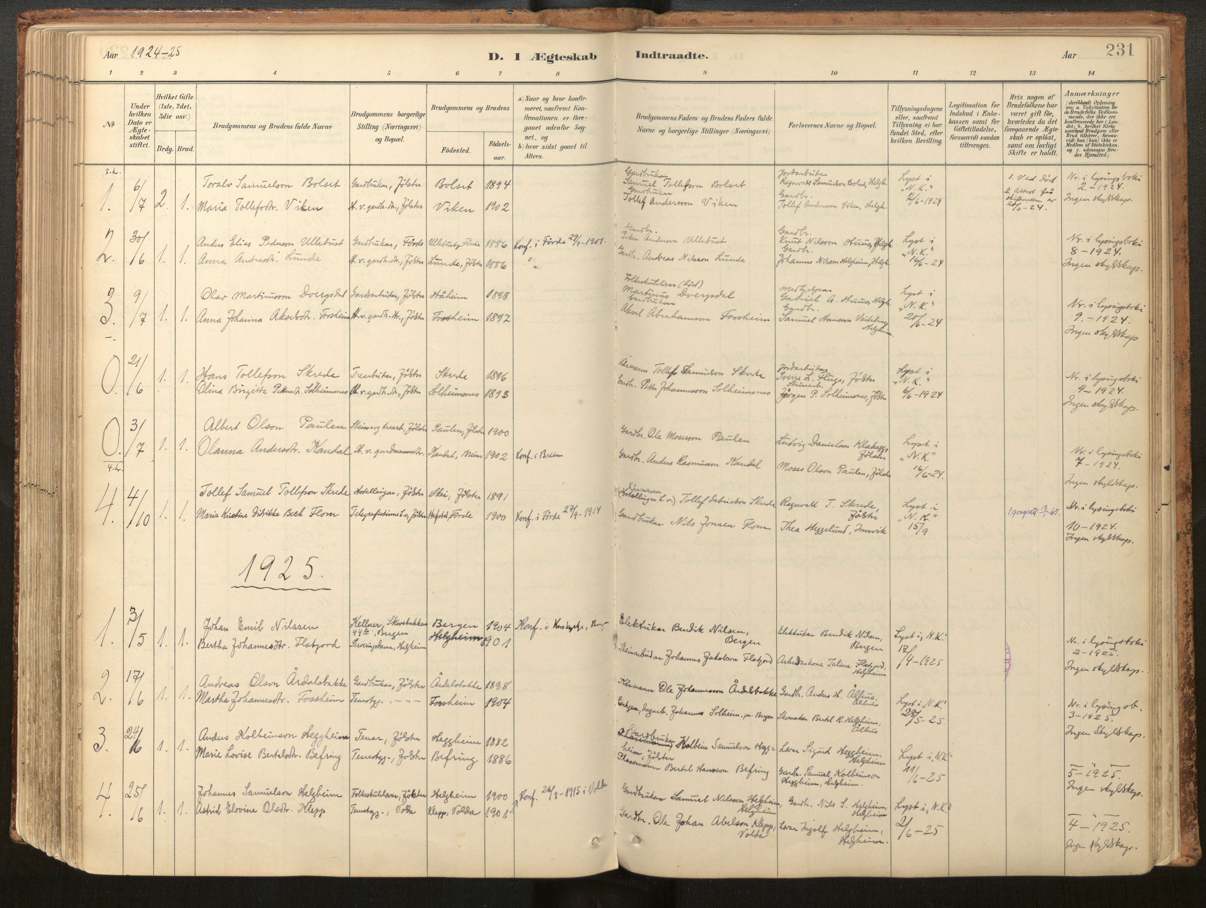Jølster sokneprestembete, SAB/A-80701/H/Haa/Haac/L0001: Parish register (official) no. C 1, 1882-1928, p. 231