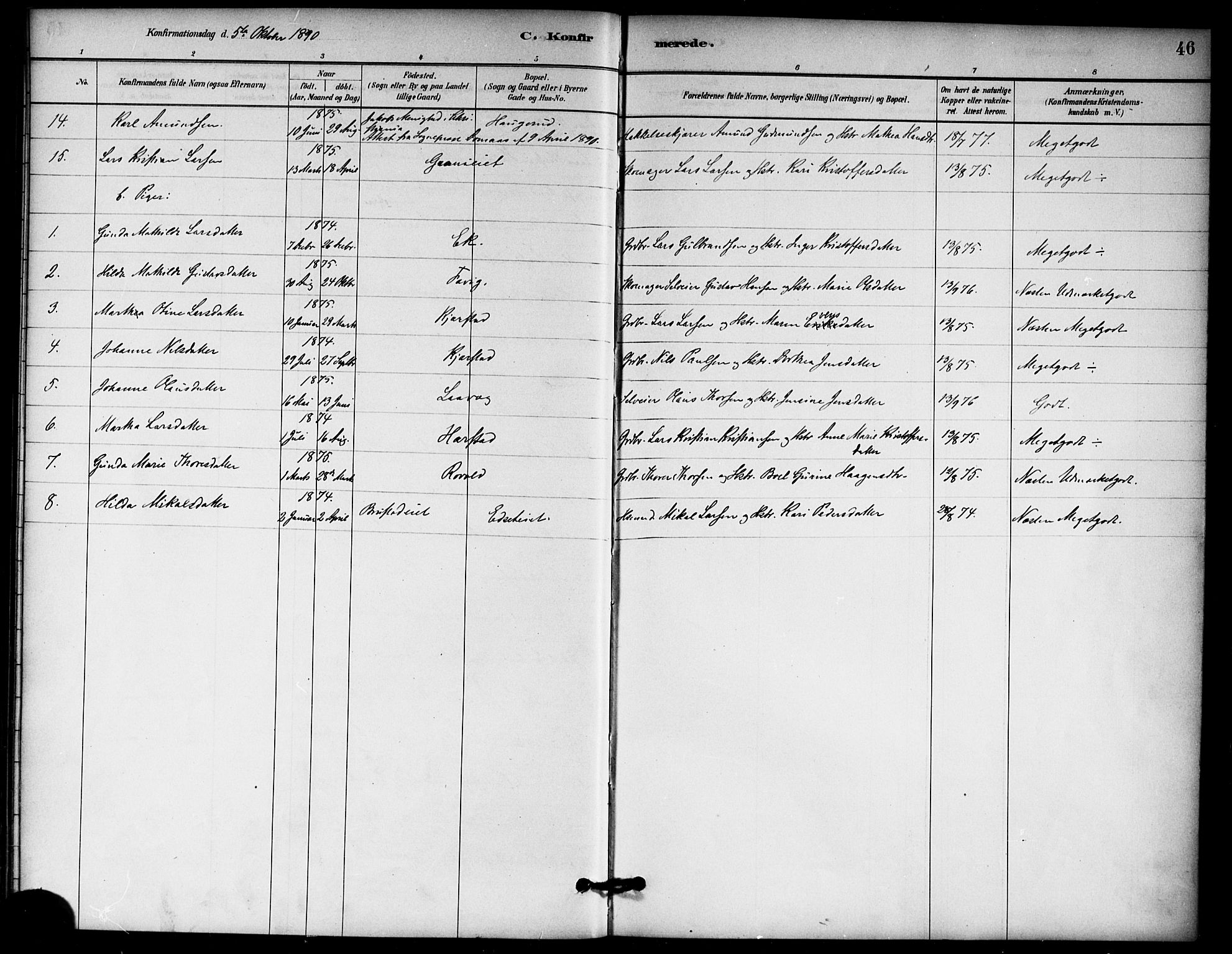 Nannestad prestekontor Kirkebøker, SAO/A-10414a/F/Fb/L0001: Parish register (official) no. II 1, 1881-1890, p. 46