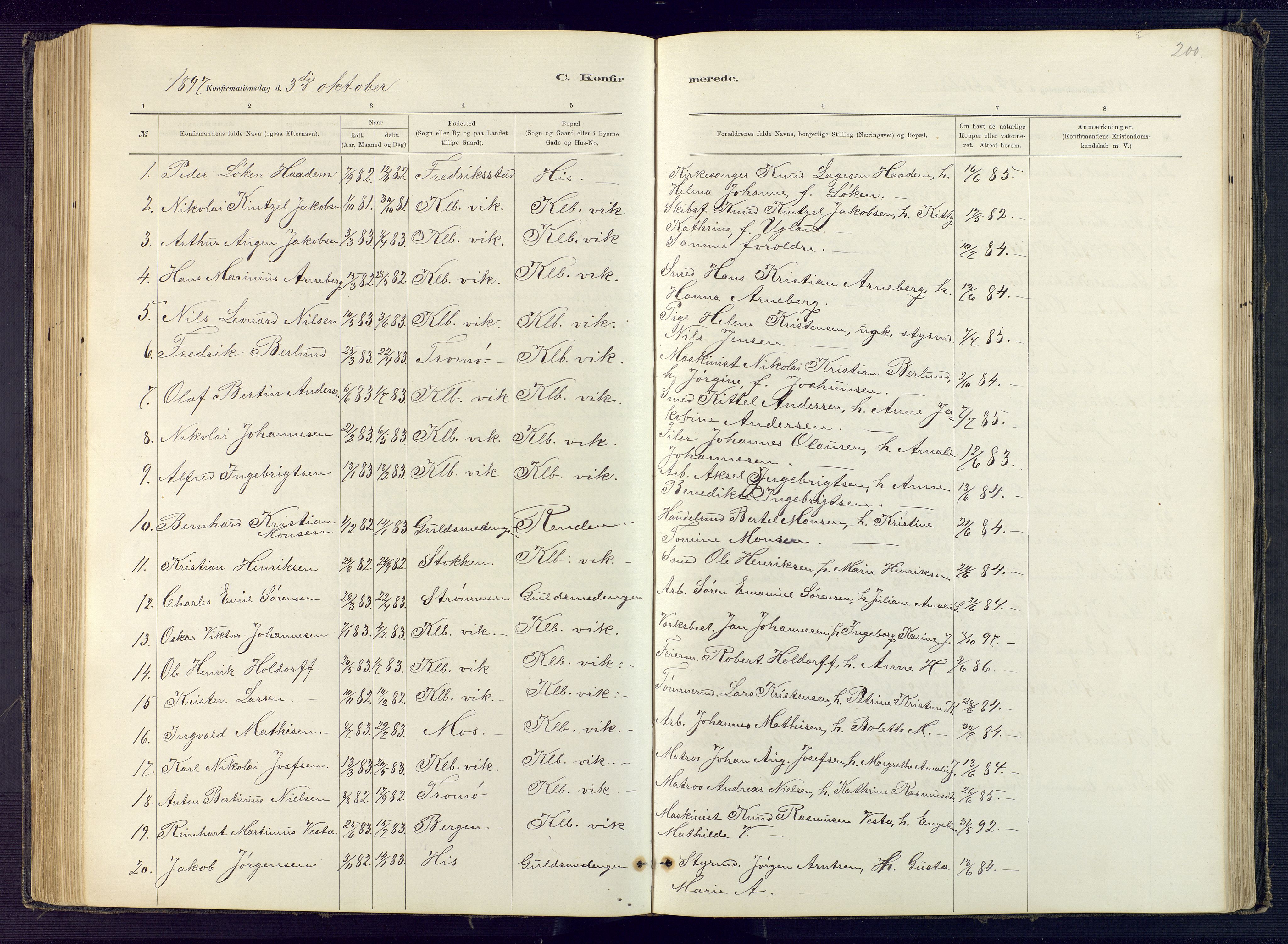 Hisøy sokneprestkontor, SAK/1111-0020/F/Fb/L0003: Parish register (copy) no. B 3, 1885-1905, p. 200