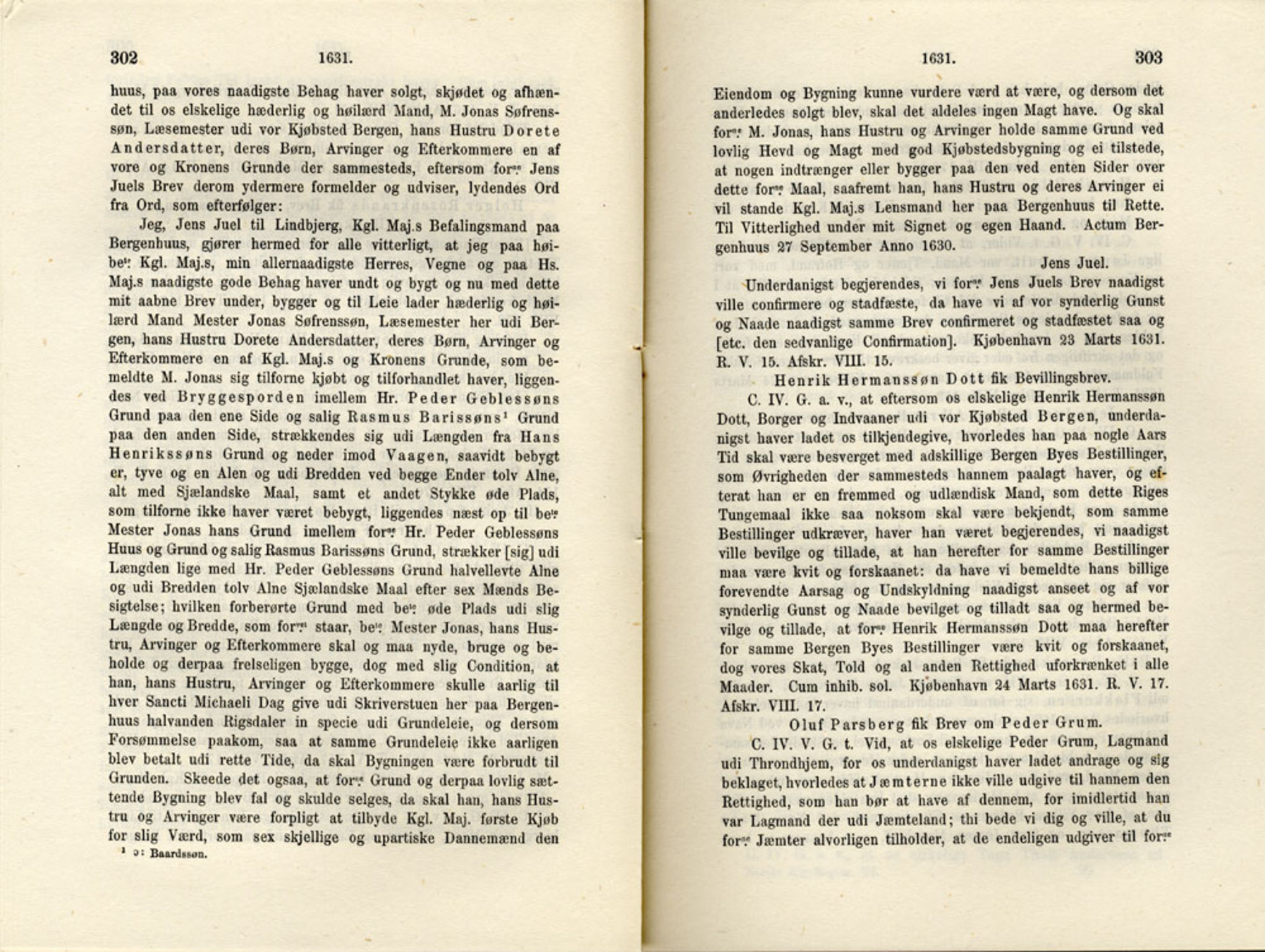 Publikasjoner utgitt av Det Norske Historiske Kildeskriftfond, PUBL/-/-/-: Norske Rigs-Registranter, bind 6, 1628-1634, p. 302-303