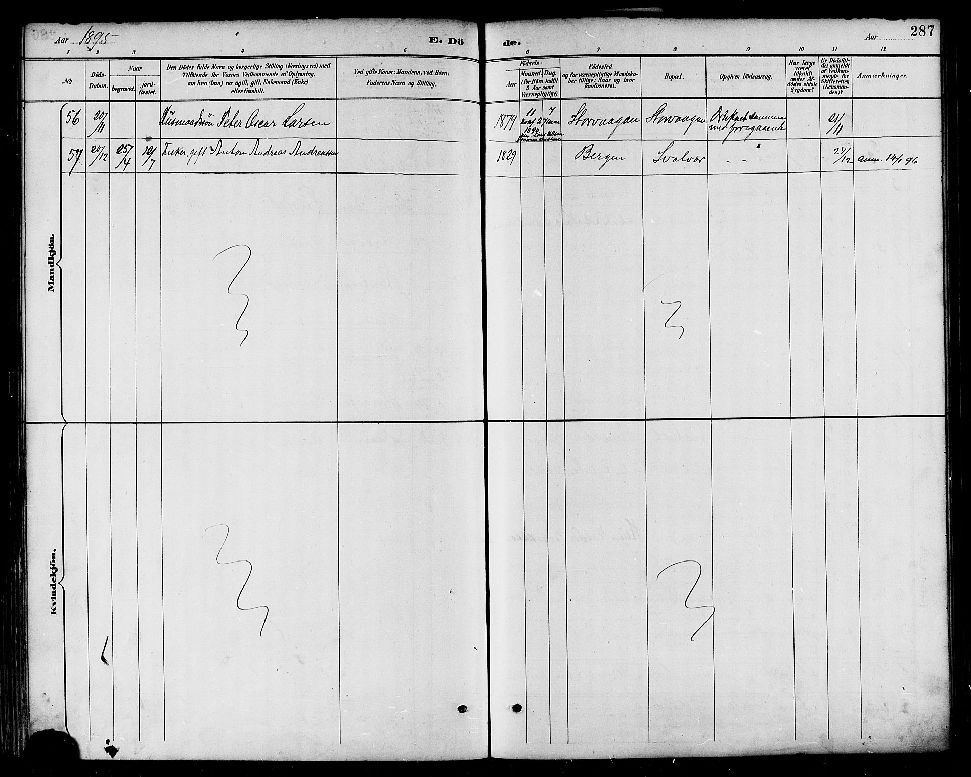 Ministerialprotokoller, klokkerbøker og fødselsregistre - Nordland, AV/SAT-A-1459/874/L1060: Parish register (official) no. 874A04, 1890-1899, p. 287