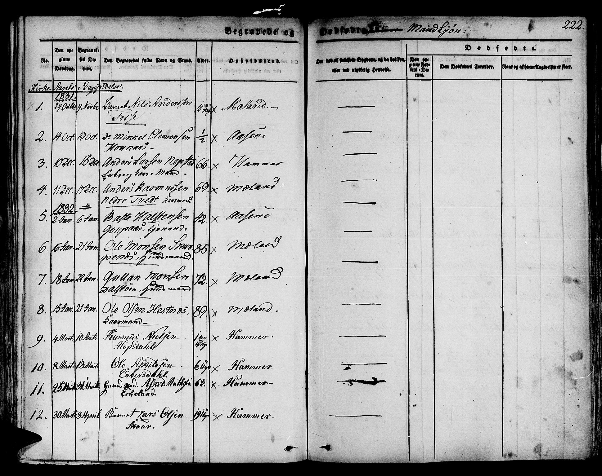 Hamre sokneprestembete, SAB/A-75501/H/Ha/Haa/Haaa/L0011: Parish register (official) no. A 11, 1826-1834, p. 222
