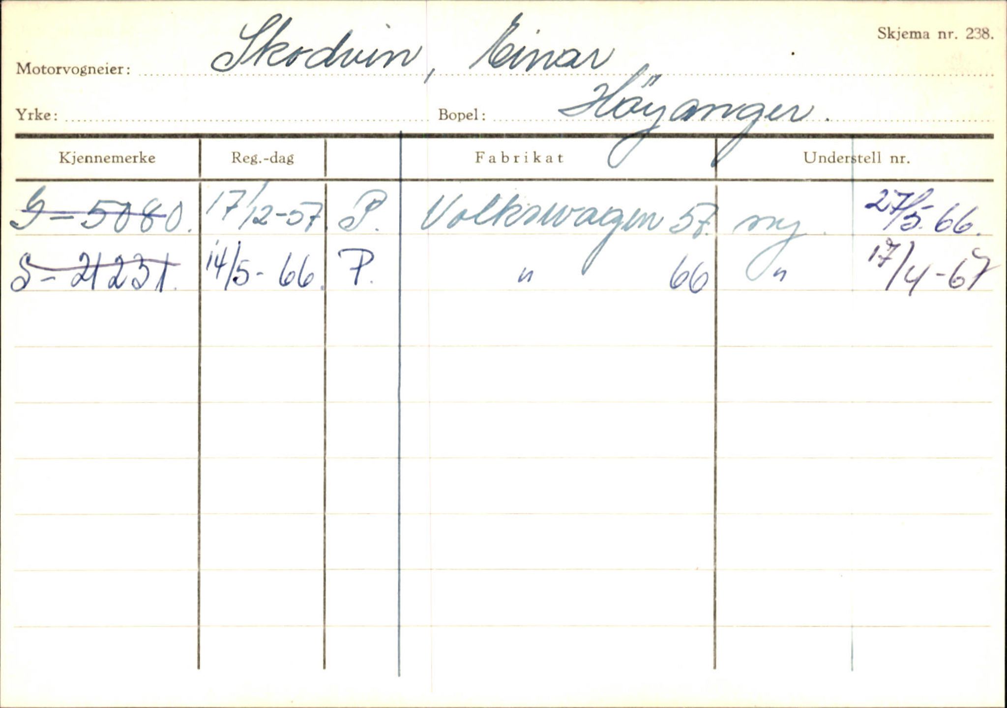 Statens vegvesen, Sogn og Fjordane vegkontor, AV/SAB-A-5301/4/F/L0131: Eigarregister Høyanger P-Å. Stryn S-Å, 1945-1975, p. 232