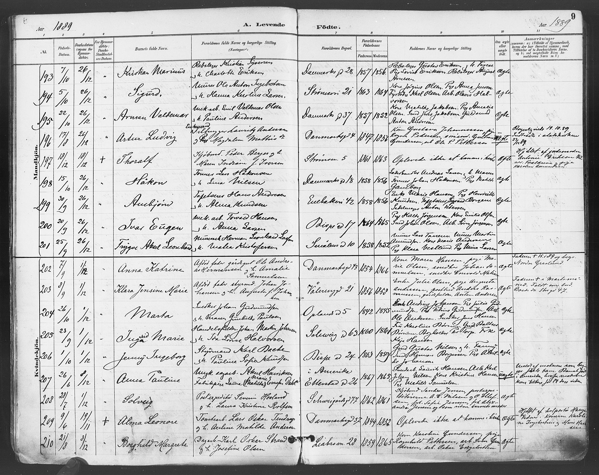 Gamlebyen prestekontor Kirkebøker, AV/SAO-A-10884/F/Fa/L0007: Parish register (official) no. 7, 1889-1899, p. 9