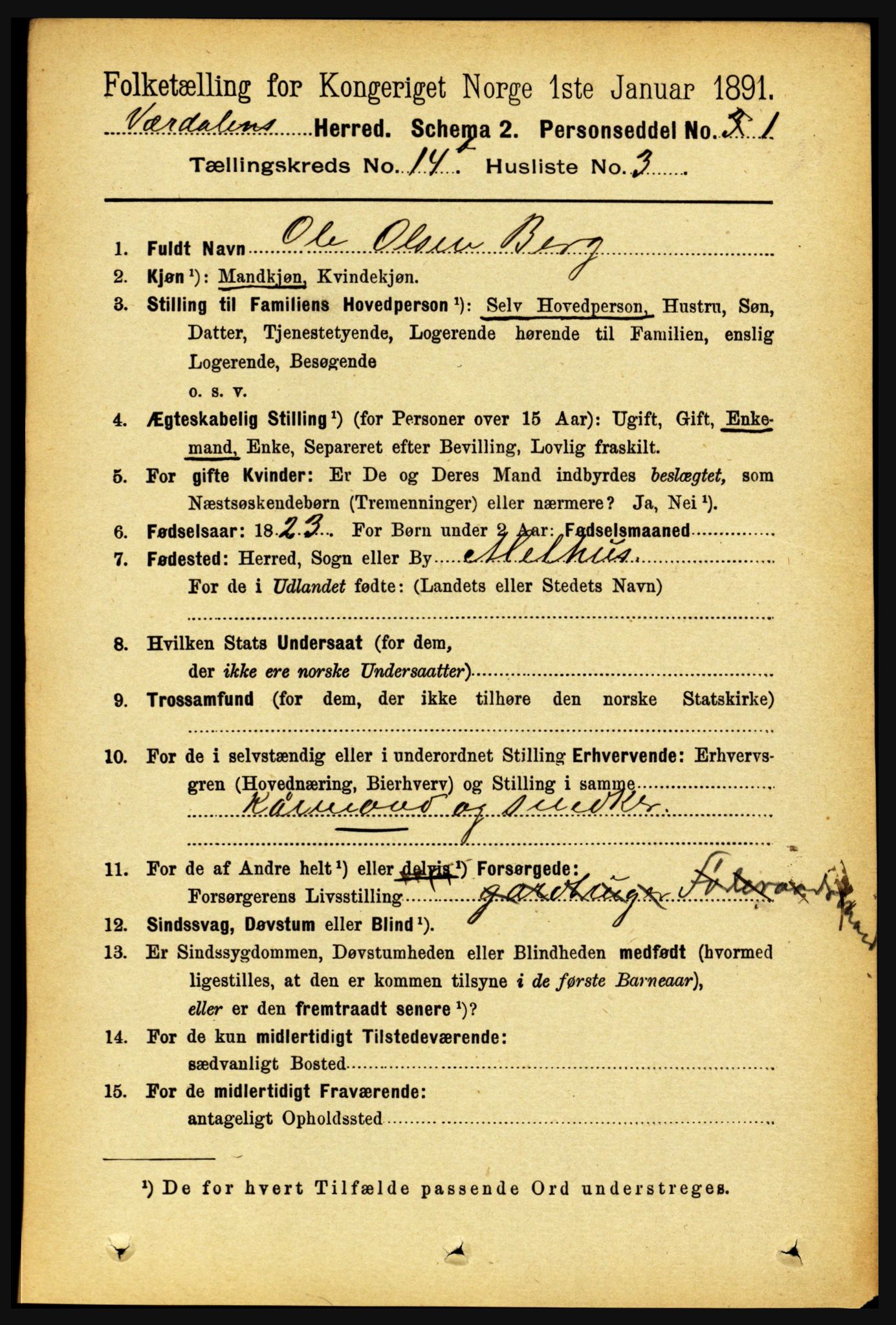 RA, 1891 census for 1721 Verdal, 1891, p. 7379