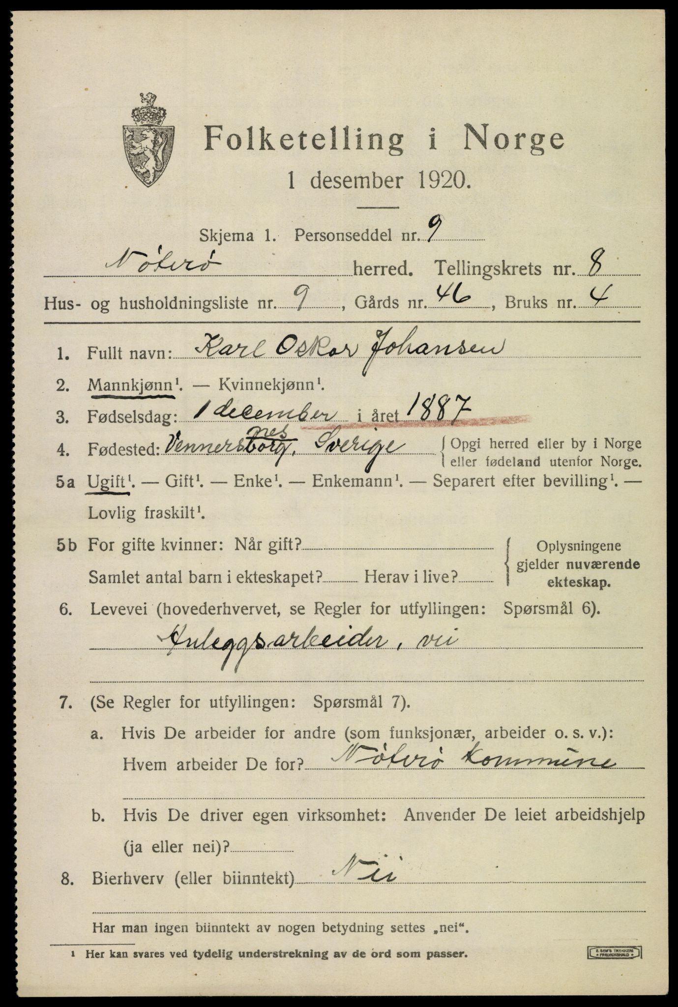 SAKO, 1920 census for Nøtterøy, 1920, p. 10469