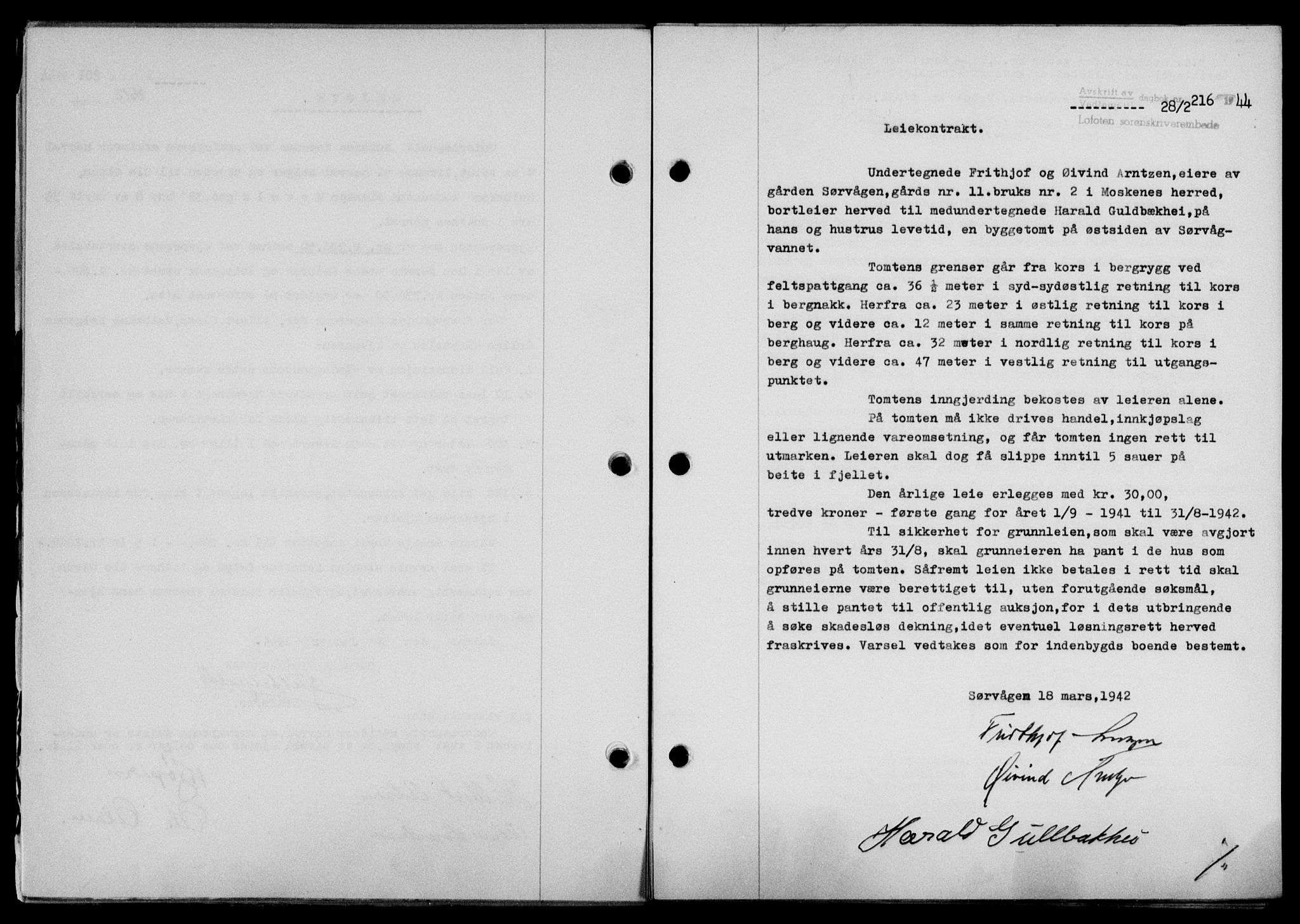 Lofoten sorenskriveri, SAT/A-0017/1/2/2C/L0012a: Mortgage book no. 12a, 1943-1944, Diary no: : 216/1944