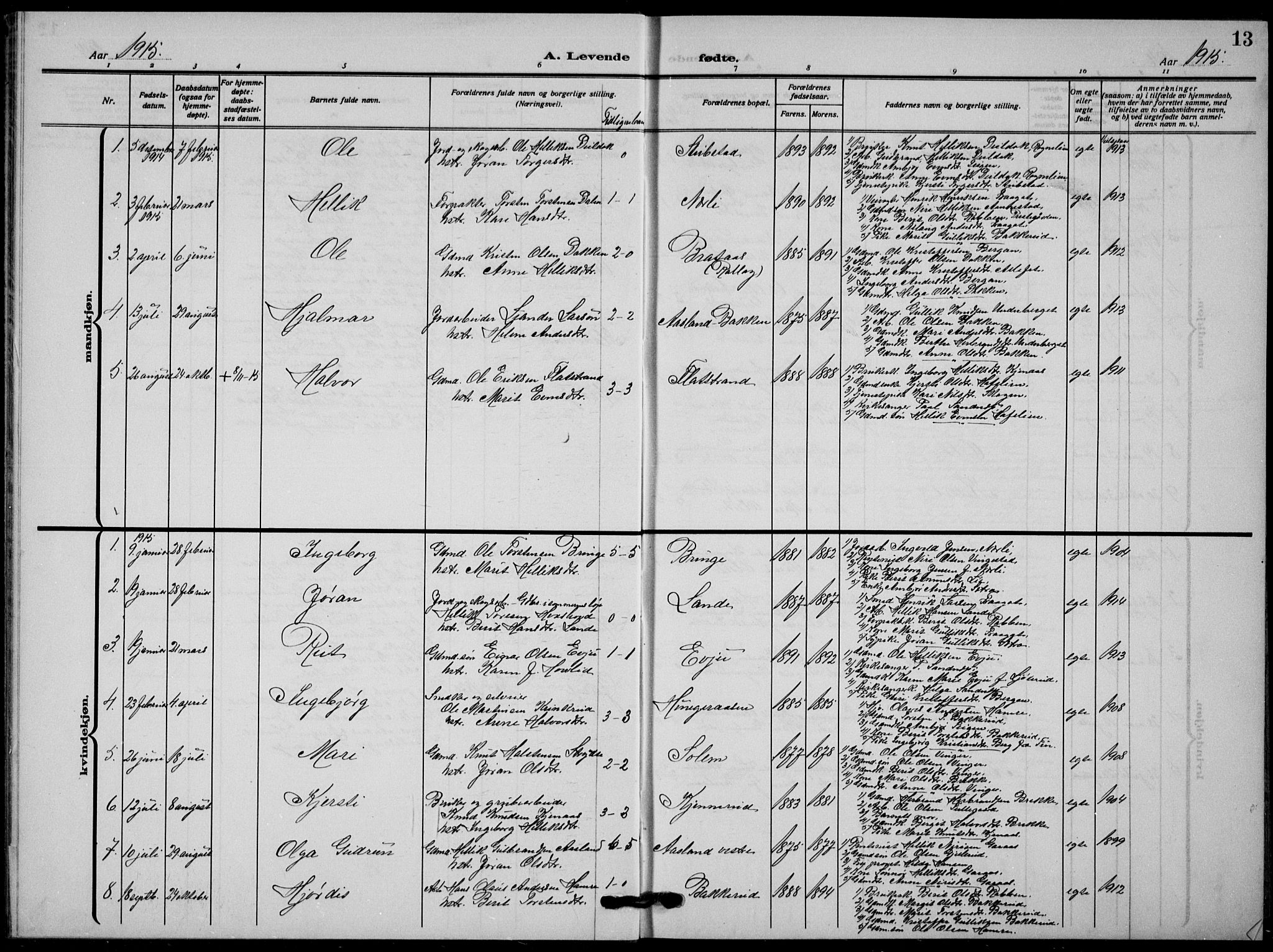 Flesberg kirkebøker, AV/SAKO-A-18/G/Ga/L0006: Parish register (copy) no. I 6, 1909-1924, p. 13