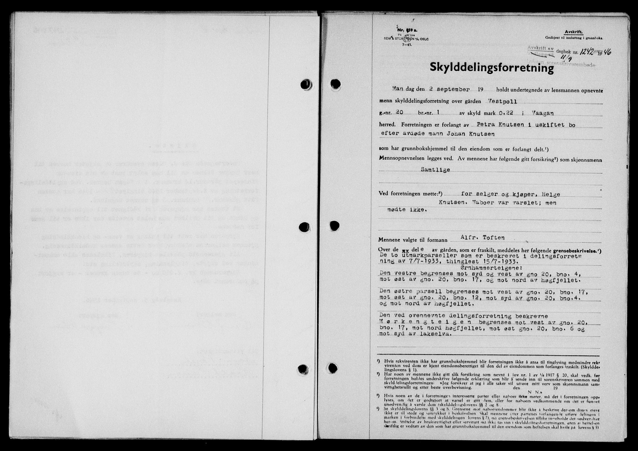 Lofoten sorenskriveri, SAT/A-0017/1/2/2C/L0014a: Mortgage book no. 14a, 1946-1946, Diary no: : 1242/1946