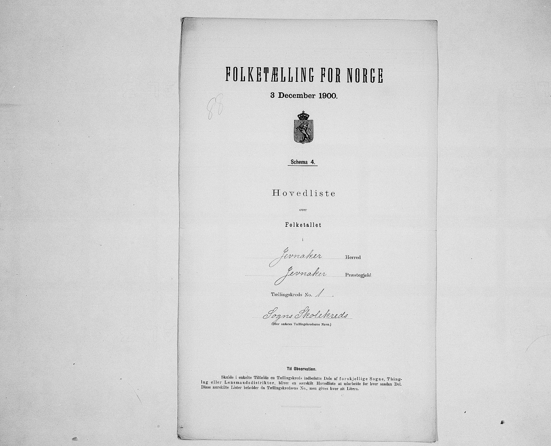 SAH, 1900 census for Jevnaker, 1900, p. 15