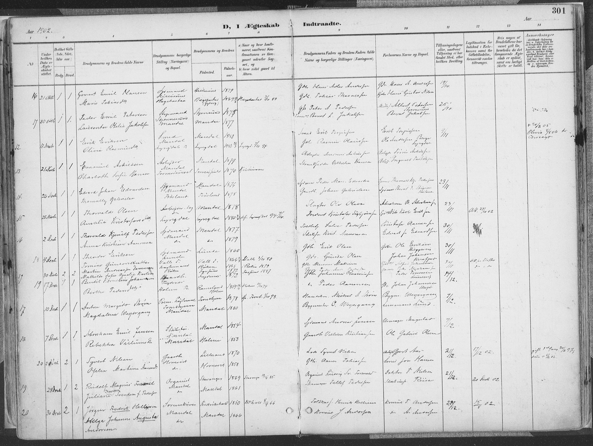 Mandal sokneprestkontor, AV/SAK-1111-0030/F/Fa/Faa/L0018: Parish register (official) no. A 18, 1890-1905, p. 301