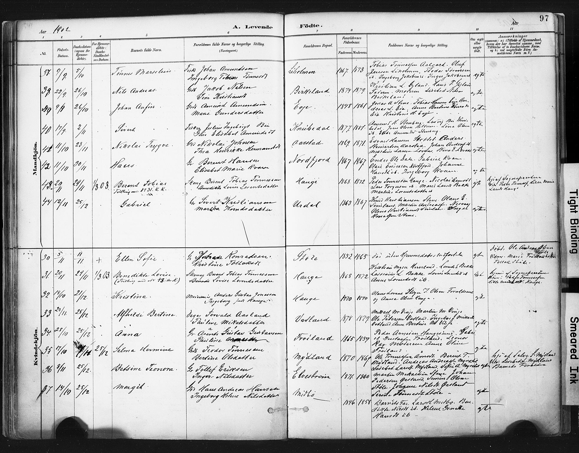 Sokndal sokneprestkontor, AV/SAST-A-101808: Parish register (official) no. A 11.1, 1887-1905, p. 97