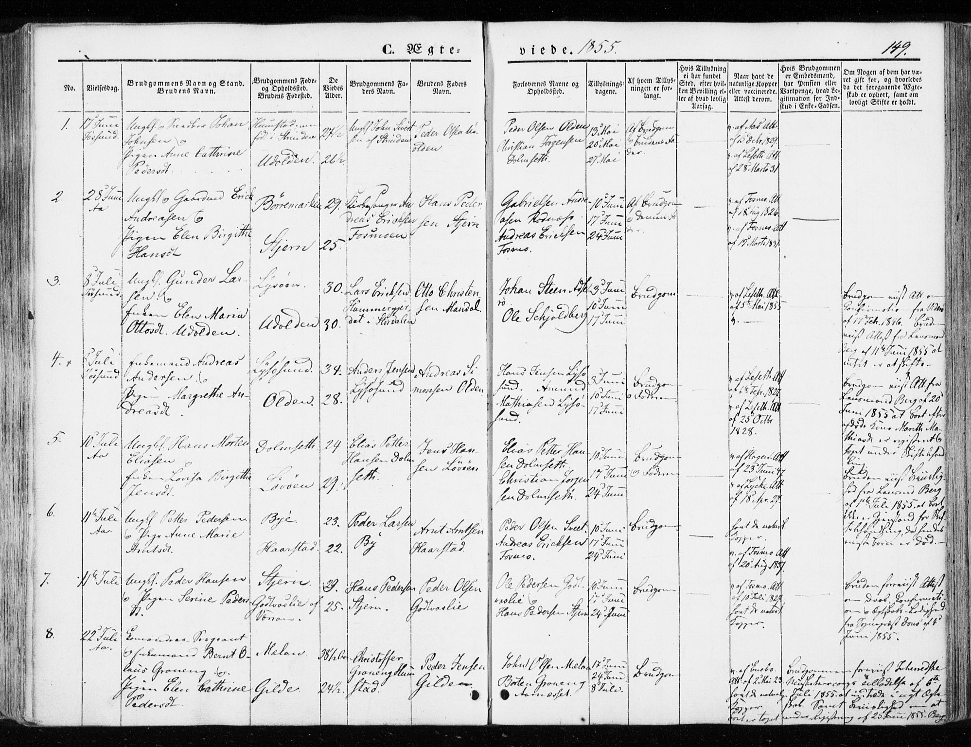 Ministerialprotokoller, klokkerbøker og fødselsregistre - Sør-Trøndelag, SAT/A-1456/655/L0677: Parish register (official) no. 655A06, 1847-1860, p. 149