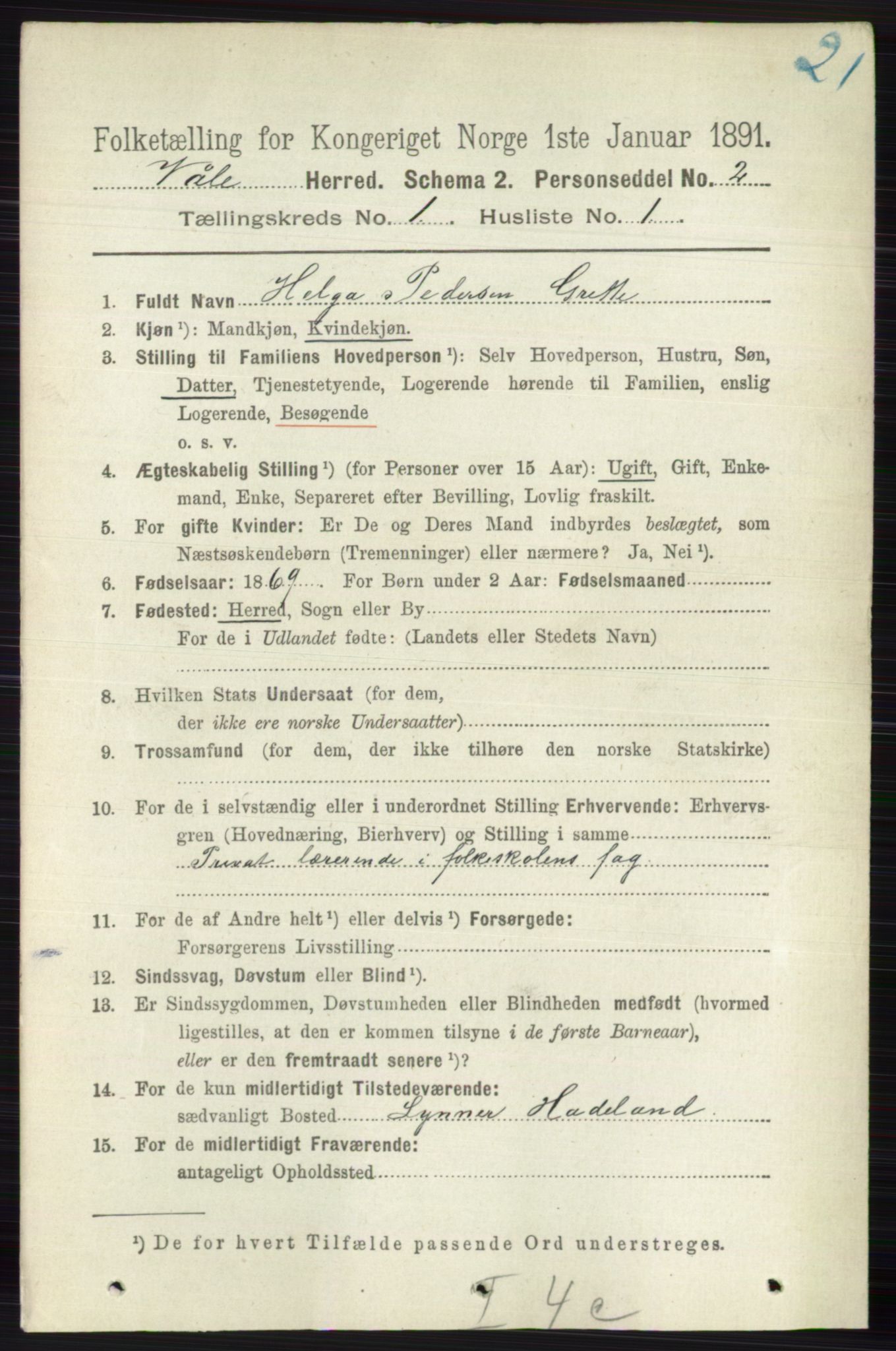 RA, 1891 census for 0716 Våle, 1891, p. 84