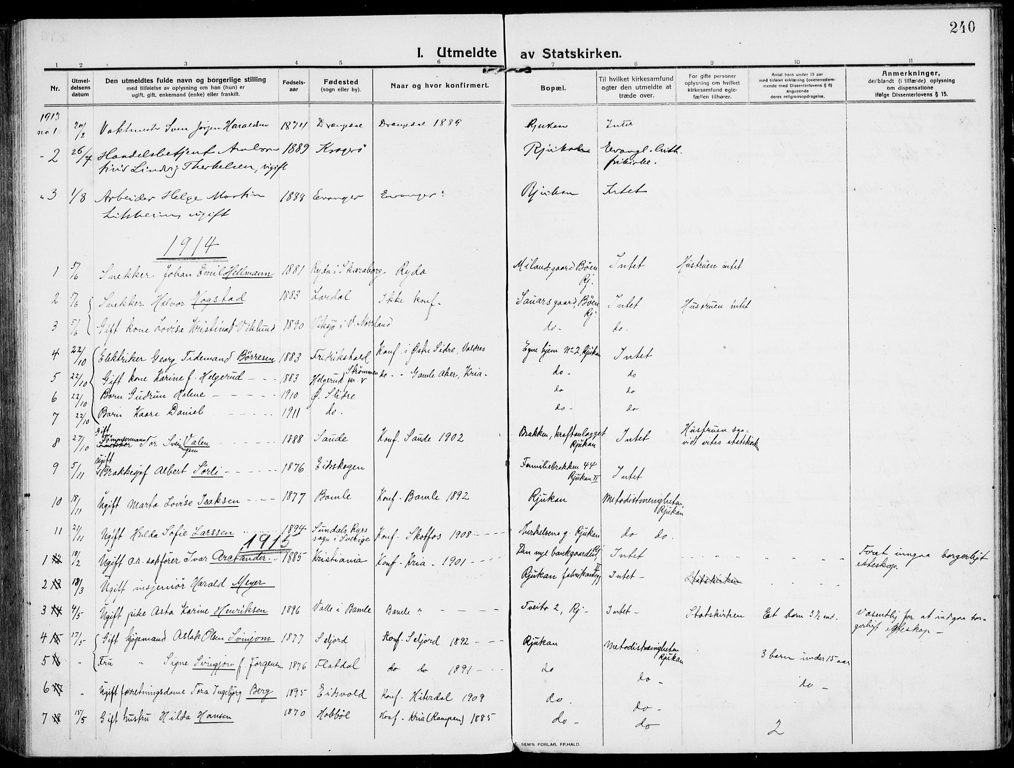 Rjukan kirkebøker, SAKO/A-294/F/Fa/L0002: Parish register (official) no. 2, 1912-1917, p. 240