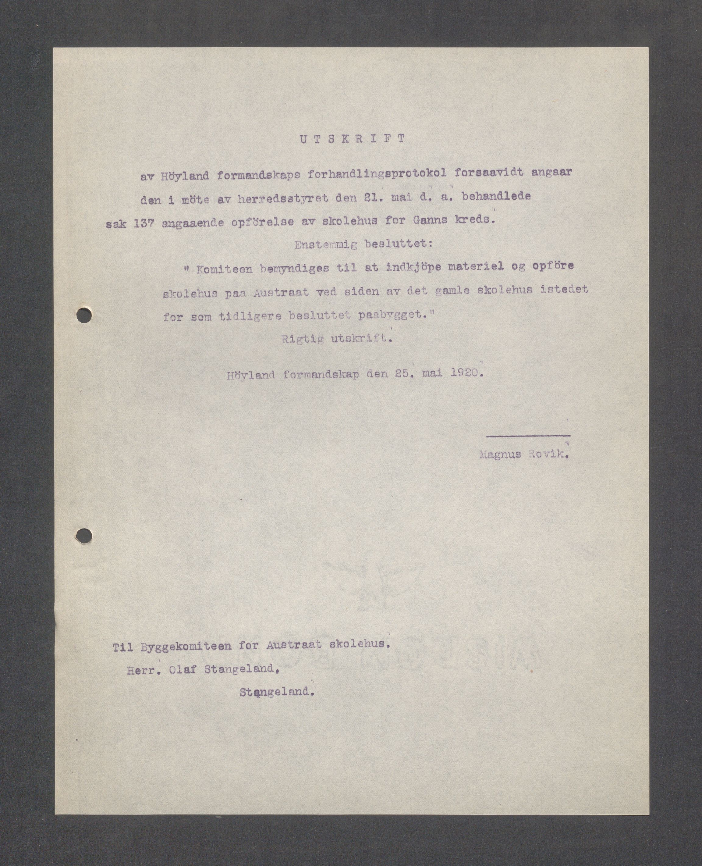 Høyland kommune - Formannskapet, IKAR/K-100046/B/L0005: Kopibok, 1918-1921, p. 200