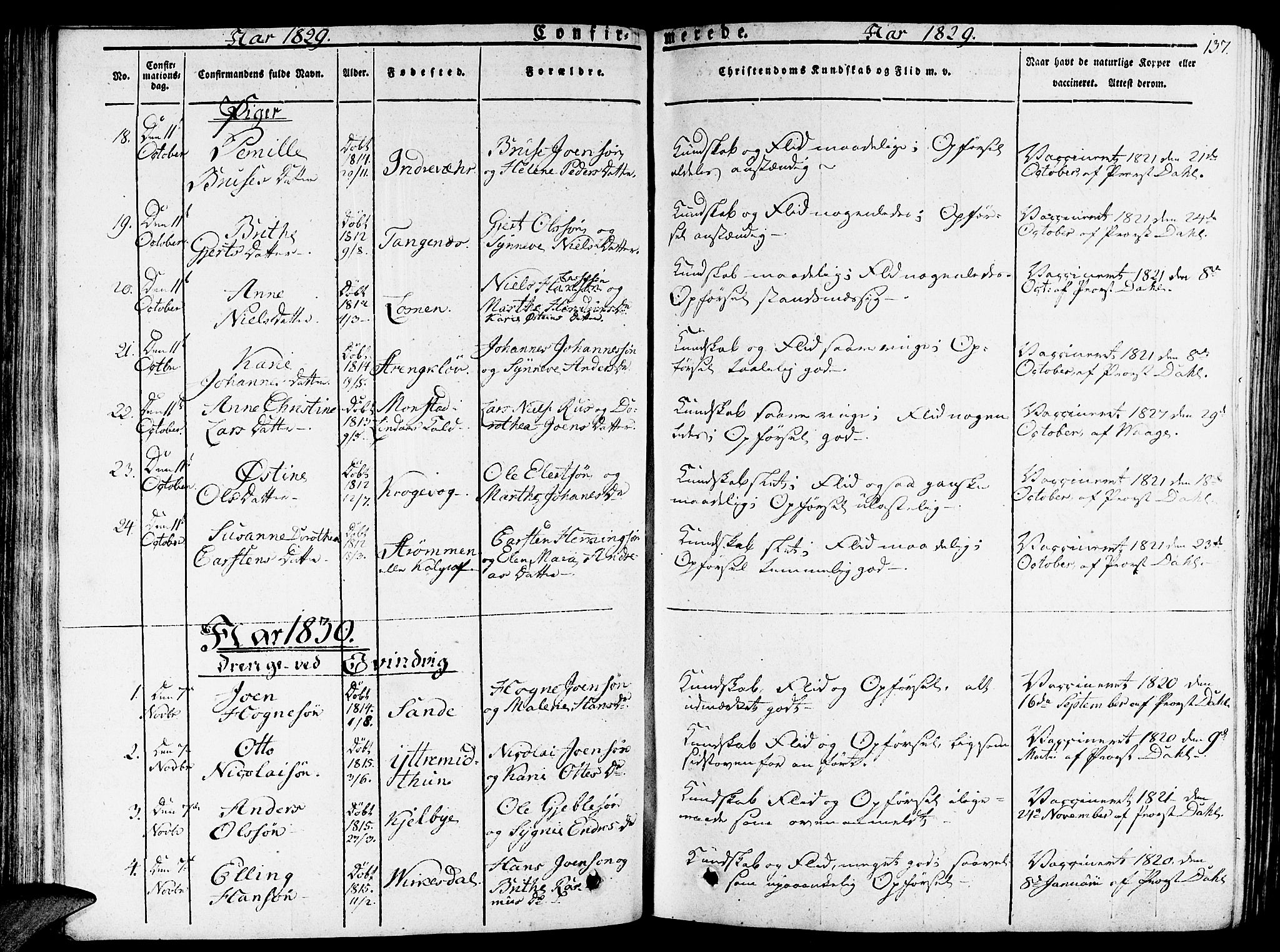 Gulen sokneprestembete, AV/SAB-A-80201/H/Haa/Haaa/L0019: Parish register (official) no. A 19, 1826-1836, p. 137