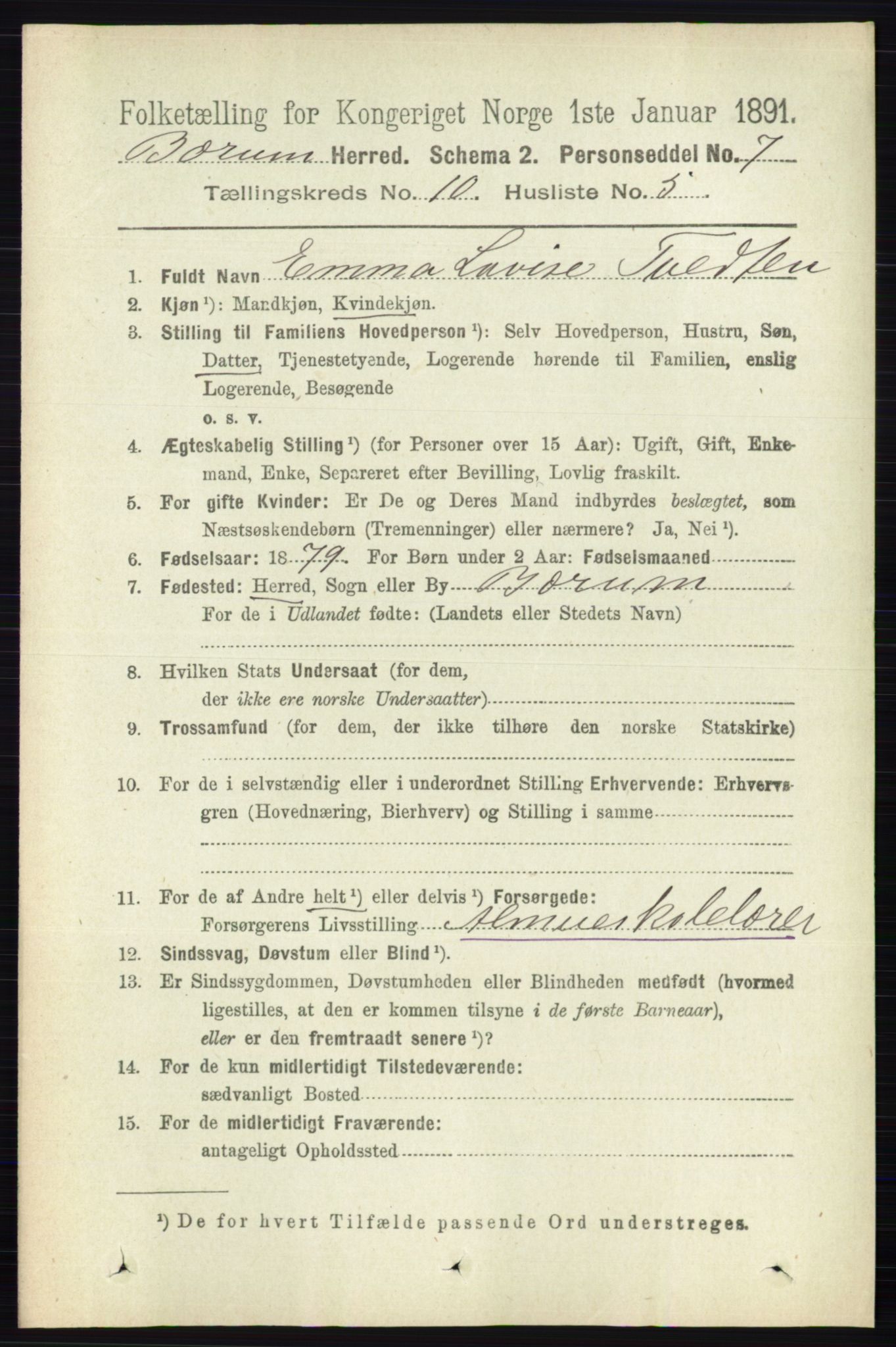 RA, 1891 census for 0219 Bærum, 1891, p. 6396