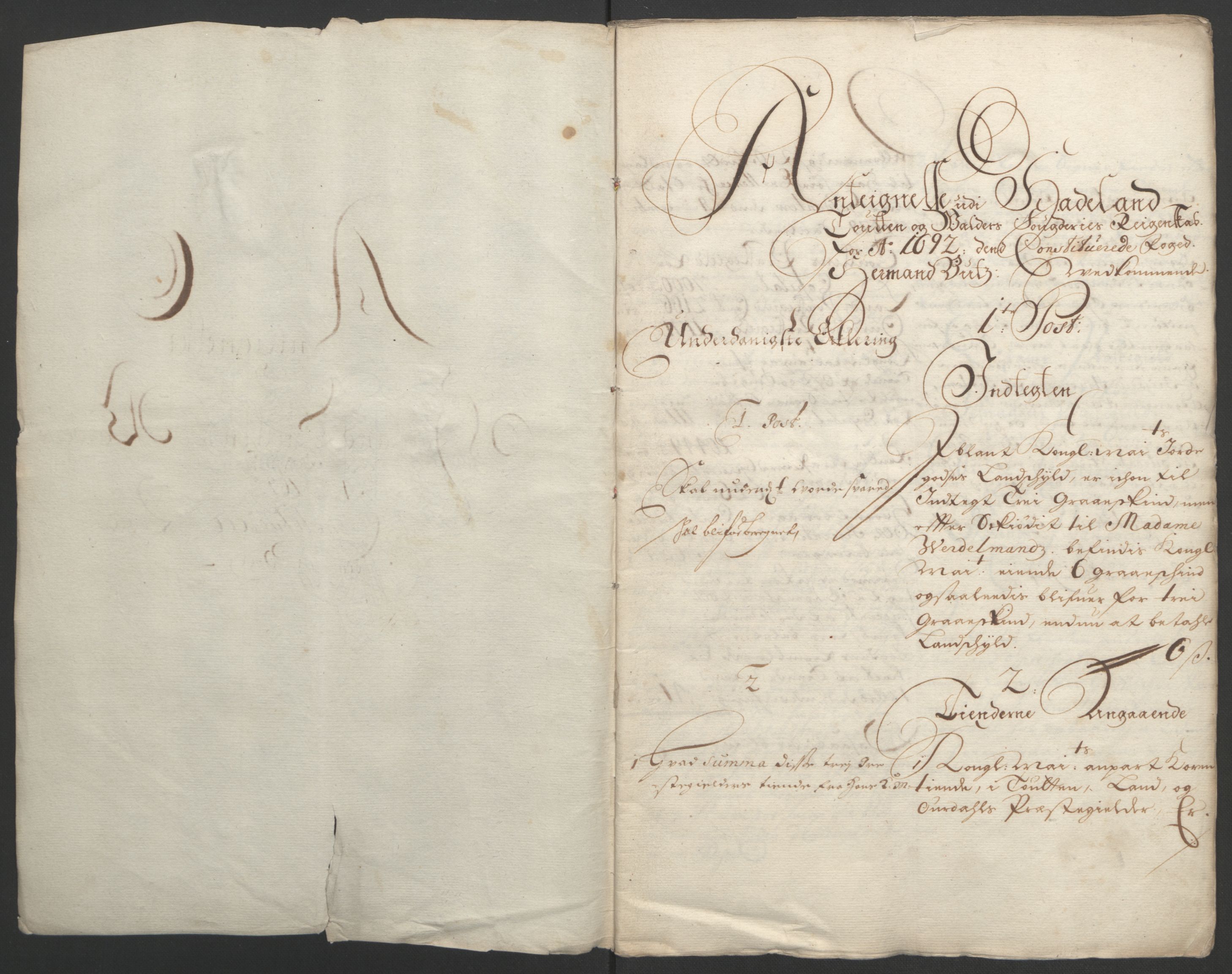 Rentekammeret inntil 1814, Reviderte regnskaper, Fogderegnskap, RA/EA-4092/R18/L1291: Fogderegnskap Hadeland, Toten og Valdres, 1692, p. 244